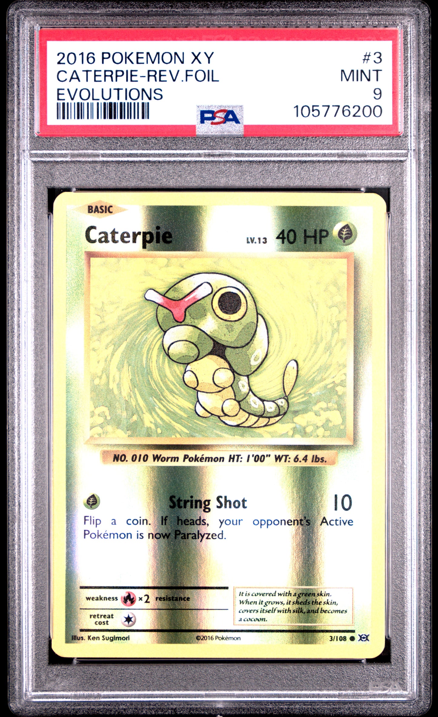 CATERPIE-REV.FOIL 3/108 [Reverse Holo] POKEMON XY EVOLUTIONS EVOLUTIONS PSA9 MINT 9 PSA population 154 <a href=https://www.psacard.com/cert/105776200/psa>https://www.psacard.com/cert/105776200/psa</a>