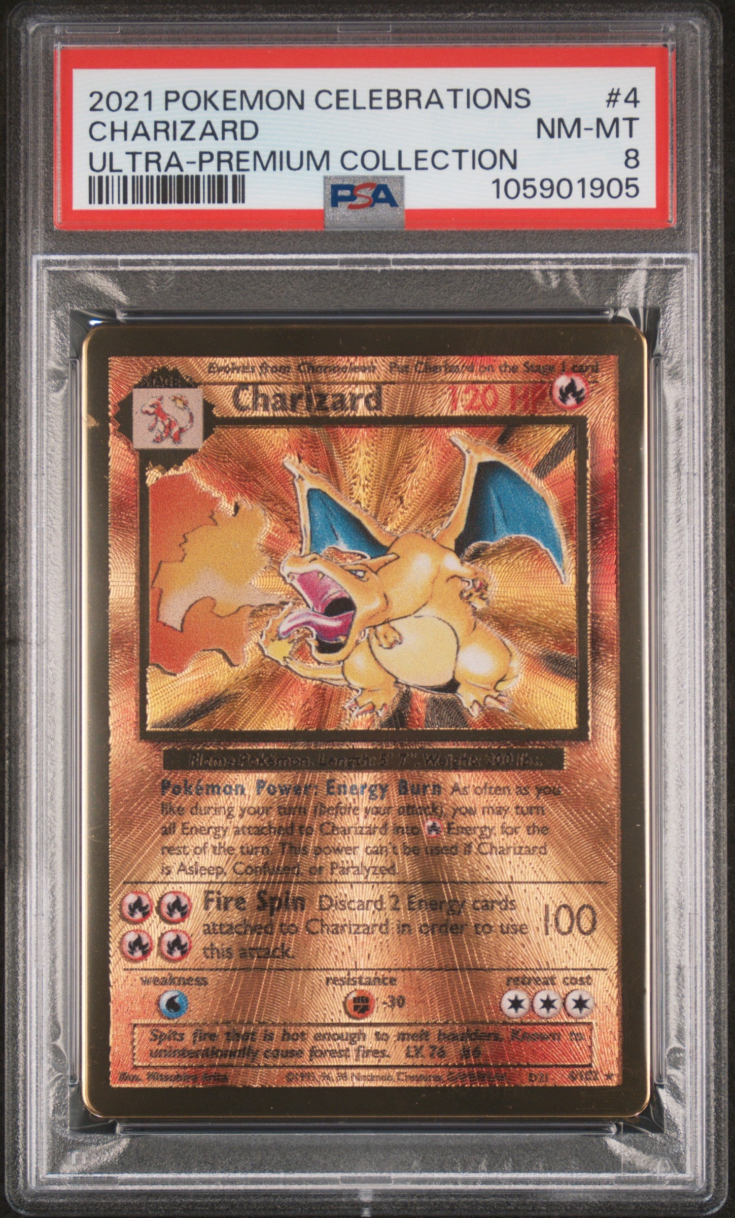 CHARIZARD 4/102 [Premium Collection] POKEMON CELEBRATIONS ULTRA-PREMIUM COLLECTION ULTRA-PREMIUM COLLECTION PSA8 NM-MT 8 PSA population 3887 <a href=https://www.psacard.com/cert/105901905/psa>https://www.psacard.com/cert/105901905/psa</a>