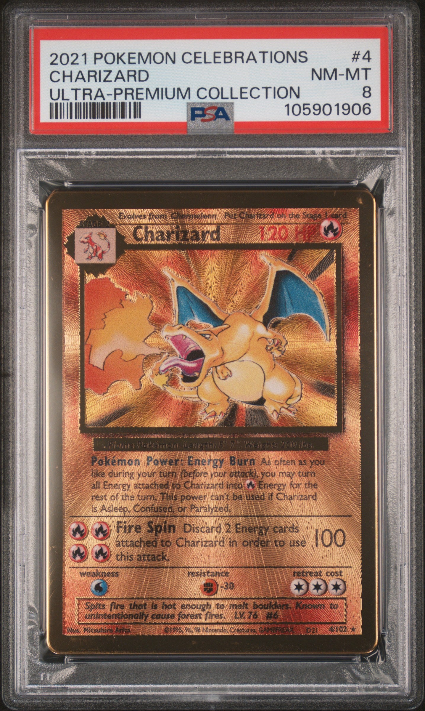 CHARIZARD 4/102 [Premium Collection] POKEMON CELEBRATIONS ULTRA-PREMIUM COLLECTION ULTRA-PREMIUM COLLECTION PSA8 NM-MT 8 PSA population 3880 <a href=https://www.psacard.com/cert/105901906/psa>https://www.psacard.com/cert/105901906/psa</a>