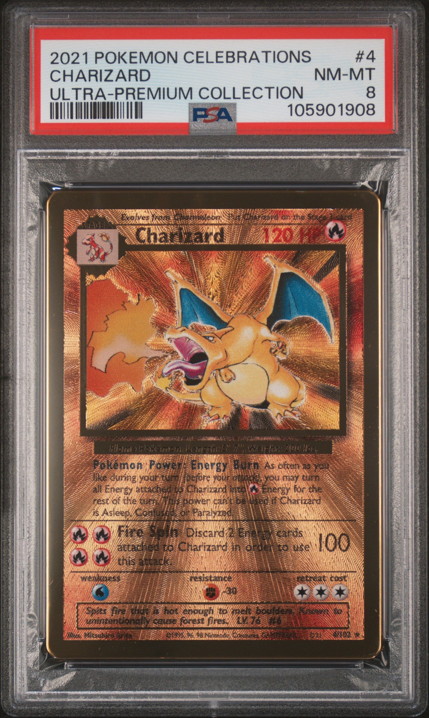 CHARIZARD 4/102 [Premium Collection] POKEMON CELEBRATIONS ULTRA-PREMIUM COLLECTION ULTRA-PREMIUM COLLECTION PSA8 NM-MT 8 PSA population 3880 <a href=https://www.psacard.com/cert/105901908/psa>https://www.psacard.com/cert/105901908/psa</a>