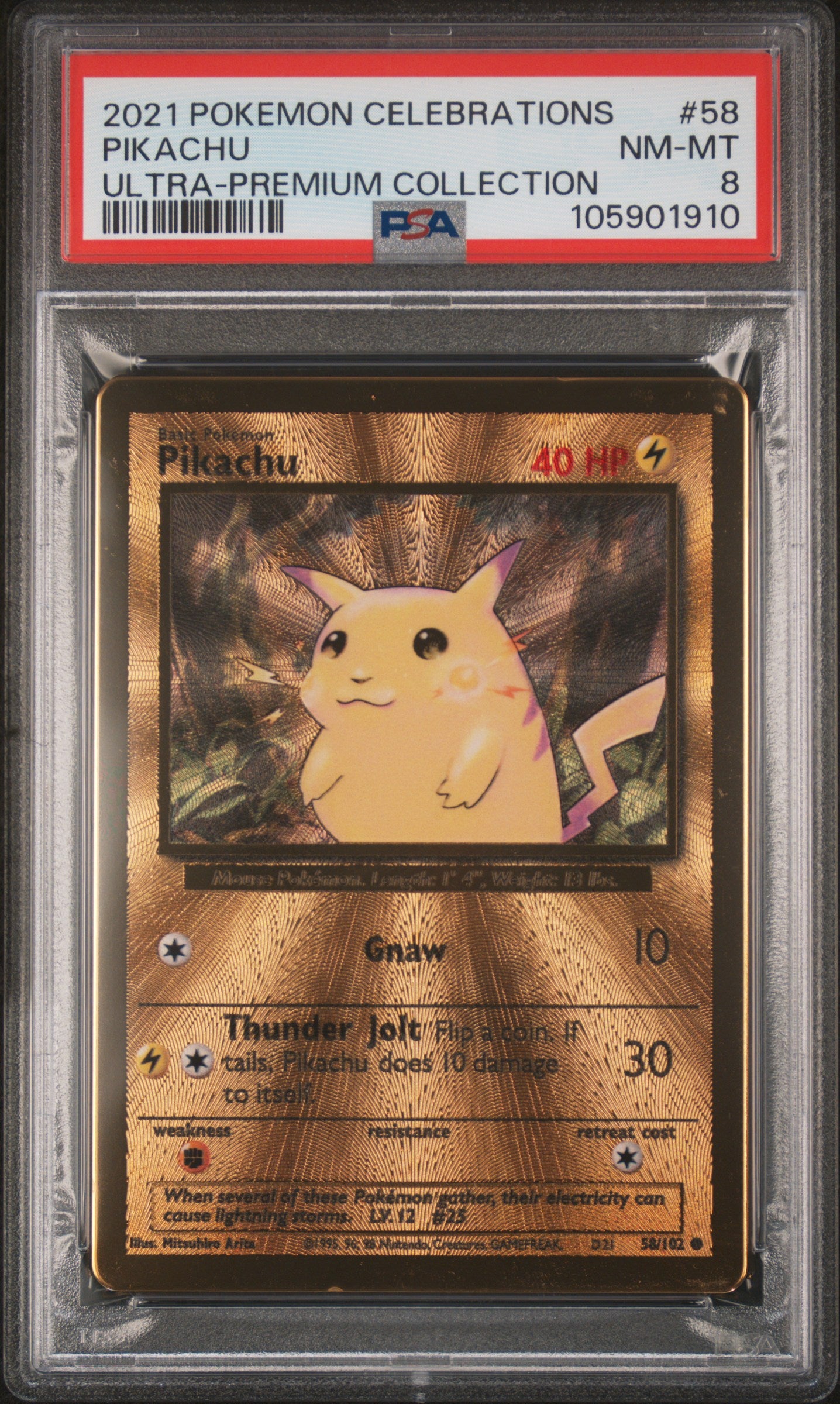 PIKACHU 58/102 [Premium Collection] POKEMON CELEBRATIONS ULTRA-PREMIUM COLLECTION ULTRA-PREMIUM COLLECTION PSA8 NM-MT 8 PSA population 3129 <a href=https://www.psacard.com/cert/105901910/psa>https://www.psacard.com/cert/105901910/psa</a>