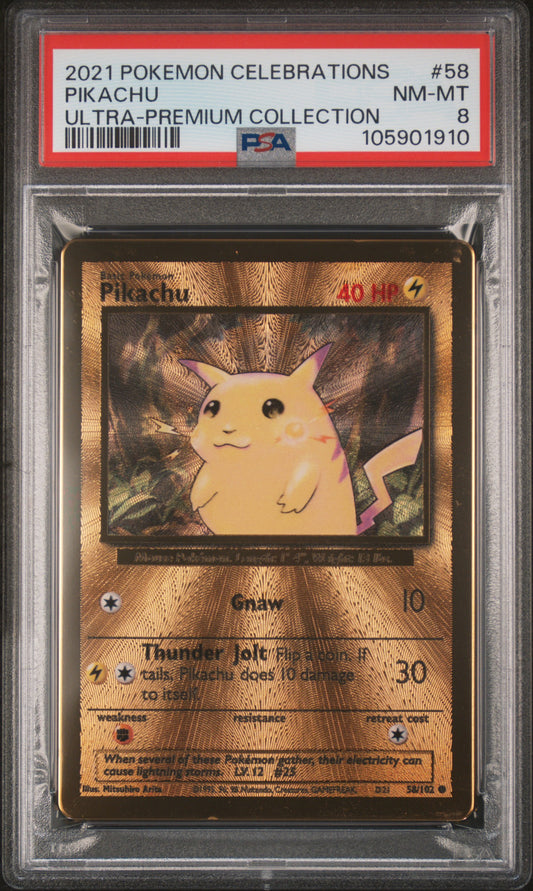 PIKACHU 58/102 [Premium Collection] POKEMON CELEBRATIONS ULTRA-PREMIUM COLLECTION ULTRA-PREMIUM COLLECTION PSA8 NM-MT 8 PSA population 3129 <a href=https://www.psacard.com/cert/105901910/psa>https://www.psacard.com/cert/105901910/psa</a>
