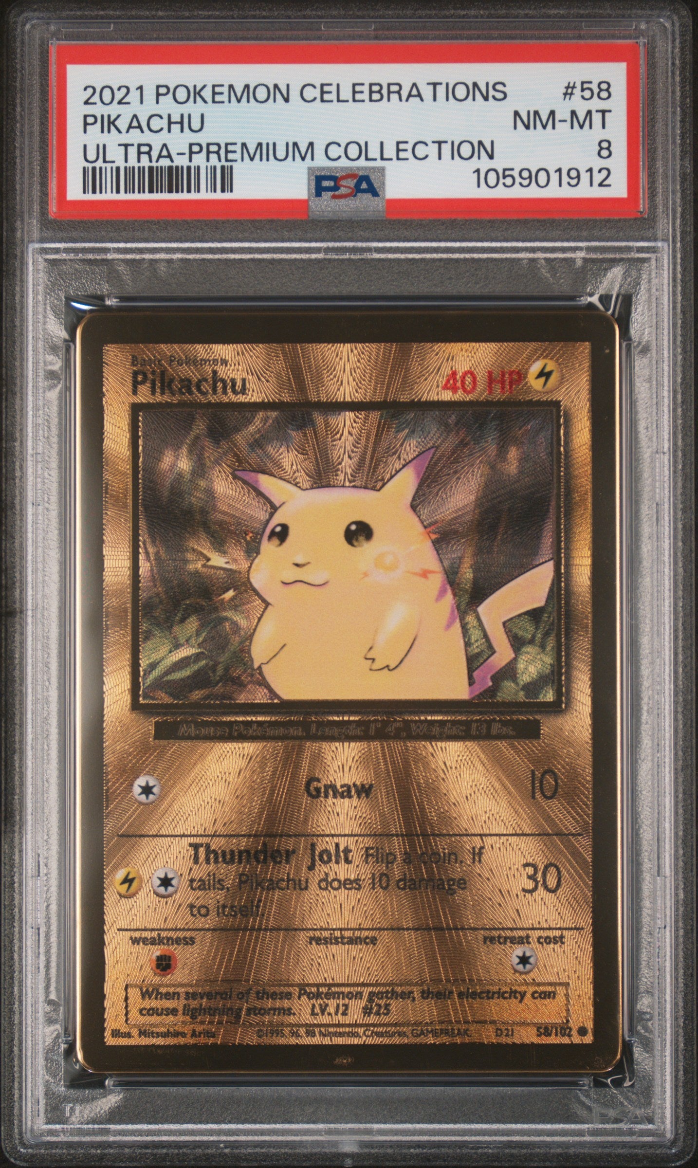 PIKACHU 58/102 [Premium Collection] POKEMON CELEBRATIONS ULTRA-PREMIUM COLLECTION ULTRA-PREMIUM COLLECTION PSA8 NM-MT 8 PSA population 3129 <a href=https://www.psacard.com/cert/105901912/psa>https://www.psacard.com/cert/105901912/psa</a>