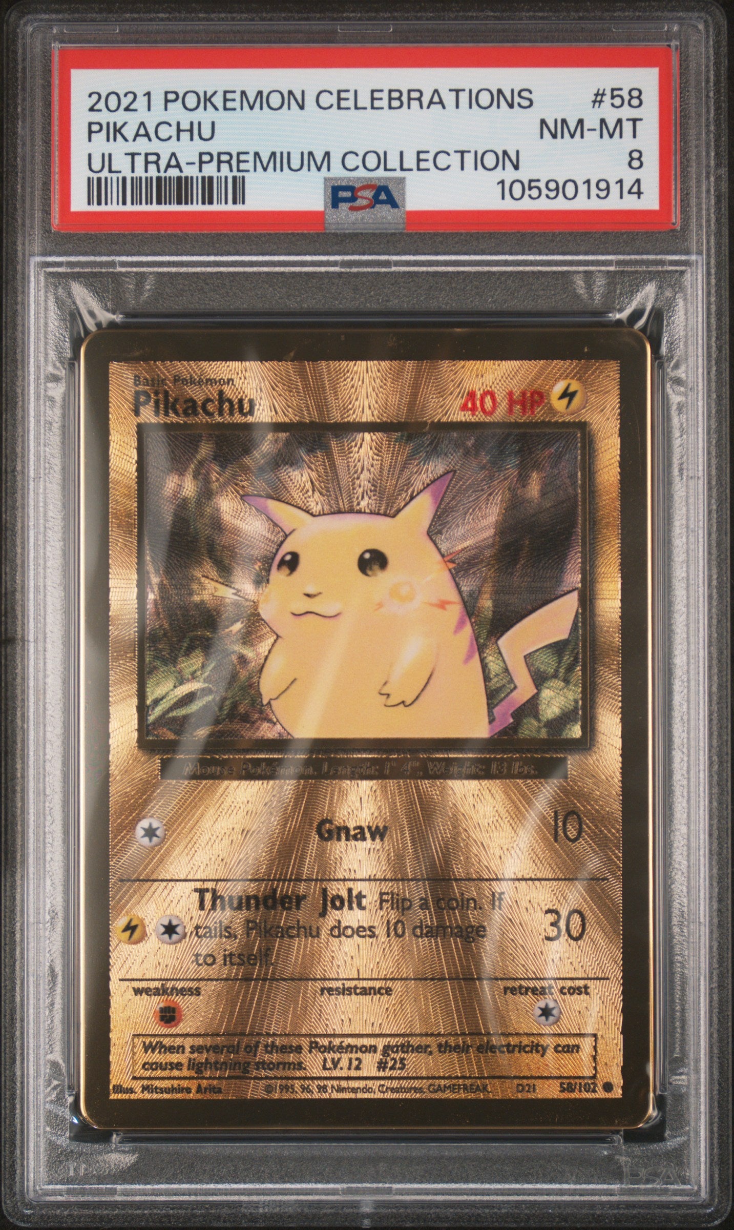 PIKACHU 58/102 [Premium Collection] POKEMON CELEBRATIONS ULTRA-PREMIUM COLLECTION ULTRA-PREMIUM COLLECTION PSA8 NM-MT 8 PSA population 3129 <a href=https://www.psacard.com/cert/105901914/psa>https://www.psacard.com/cert/105901914/psa</a>