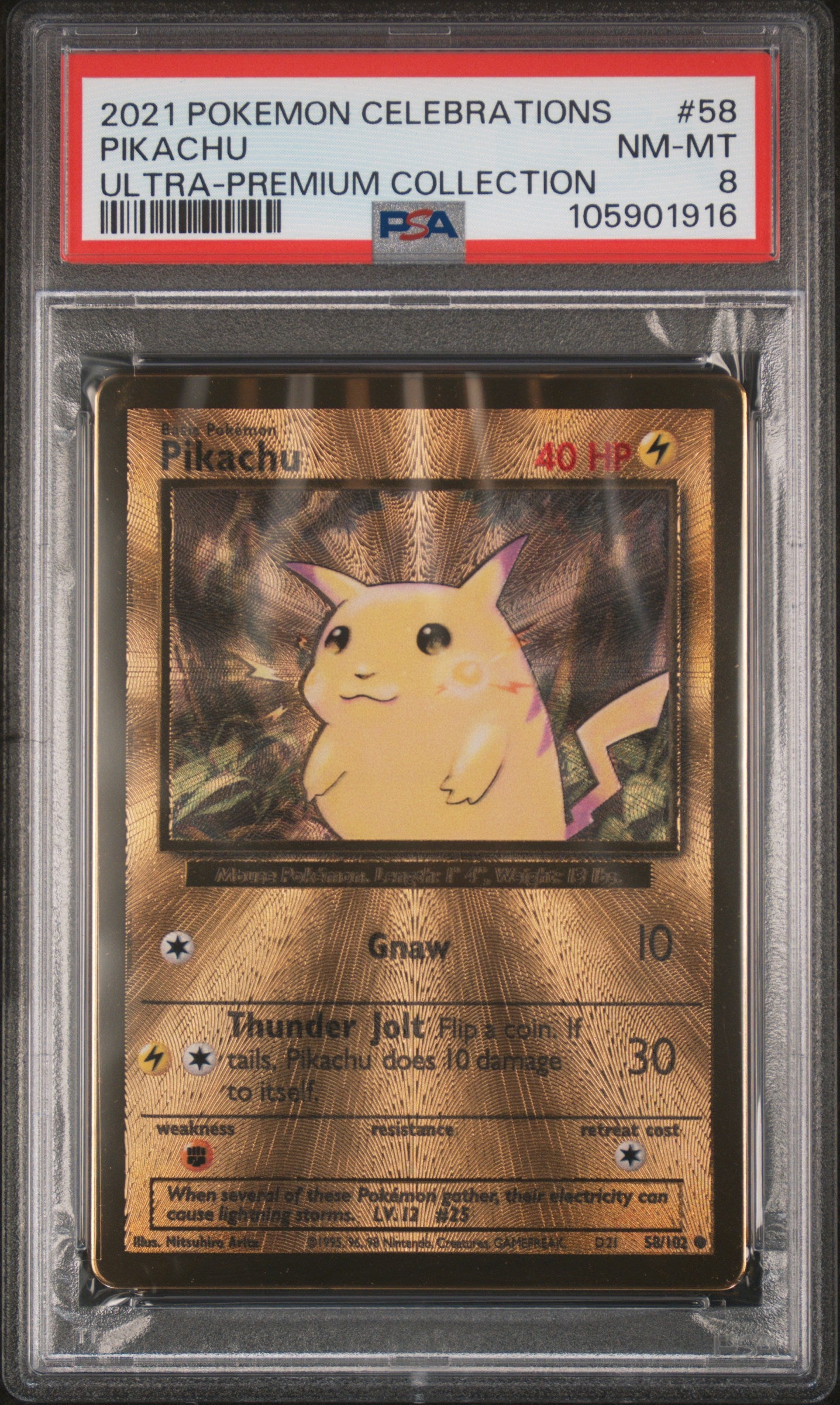 PIKACHU 58/102 [Premium Collection] POKEMON CELEBRATIONS ULTRA-PREMIUM COLLECTION ULTRA-PREMIUM COLLECTION PSA8 NM-MT 8 PSA population 3129 <a href=https://www.psacard.com/cert/105901916/psa>https://www.psacard.com/cert/105901916/psa</a>