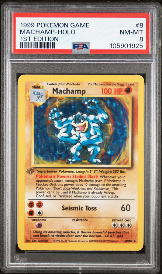 MACHAMP-HOLO 8/102 [1st Edition]  POKEMON GAME 1ST EDITION PSA9 NM-MT 8 PSA population 5946 <a href=https://www.psacard.com/cert/105901925/psa>https://www.psacard.com/cert/105901925/psa</a>