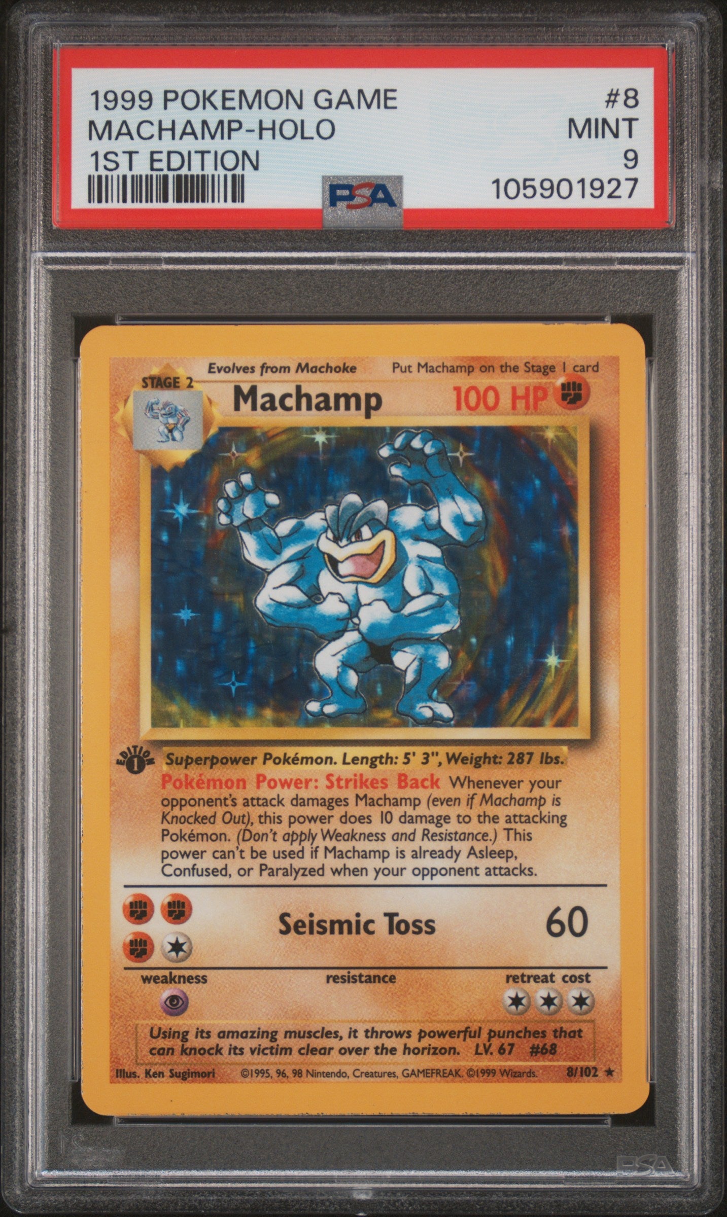MACHAMP-HOLO 8/102 [1st Edition]  POKEMON GAME 1ST EDITION PSA9 MINT 9 PSA population 5645 <a href=https://www.psacard.com/cert/105901927/psa>https://www.psacard.com/cert/105901927/psa</a>