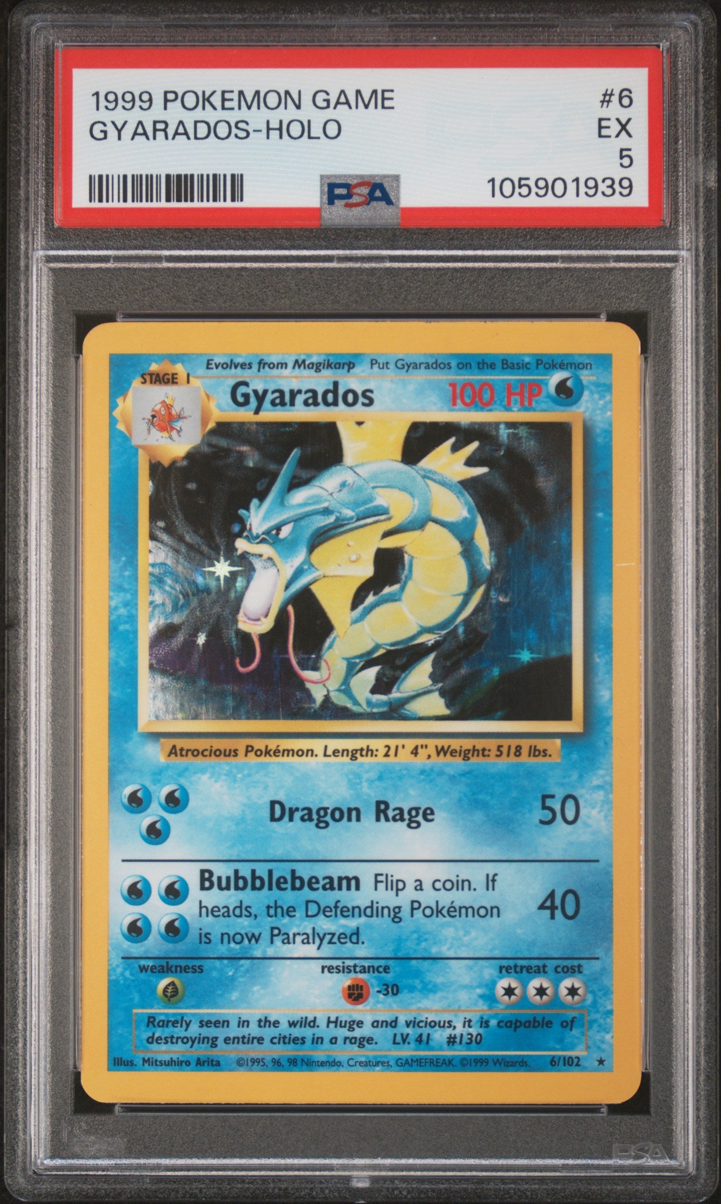 GYARADOS-HOLO 6/102 Unlimited POKEMON GAME PSA5 EX 5 PSA population 2315 <a href=https://www.psacard.com/cert/105901939/psa>https://www.psacard.com/cert/105901939/psa</a>