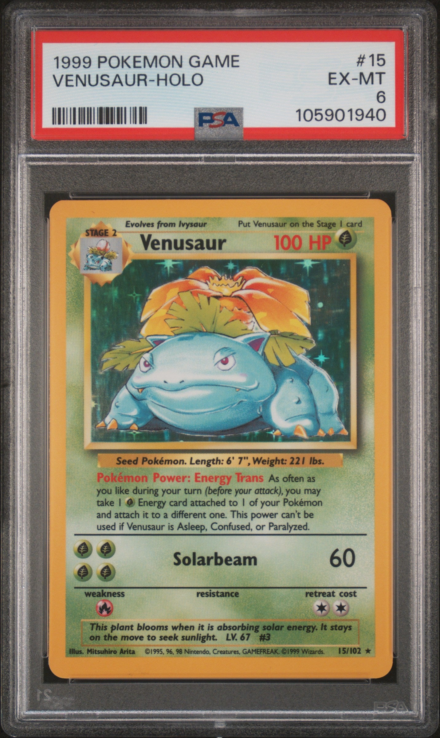 VENUSAUR-HOLO 15/102 Unlimited POKEMON GAME PSA6 EX-MT 6 PSA population 6215 <a href=https://www.psacard.com/cert/105901940/psa>https://www.psacard.com/cert/105901940/psa</a>