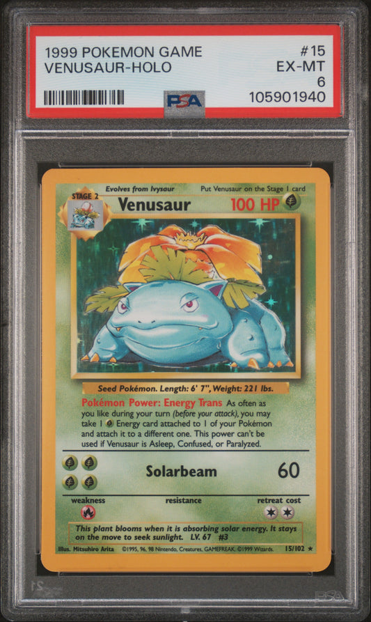VENUSAUR-HOLO 15/102 Unlimited POKEMON GAME PSA6 EX-MT 6 PSA population 6215 <a href=https://www.psacard.com/cert/105901940/psa>https://www.psacard.com/cert/105901940/psa</a>