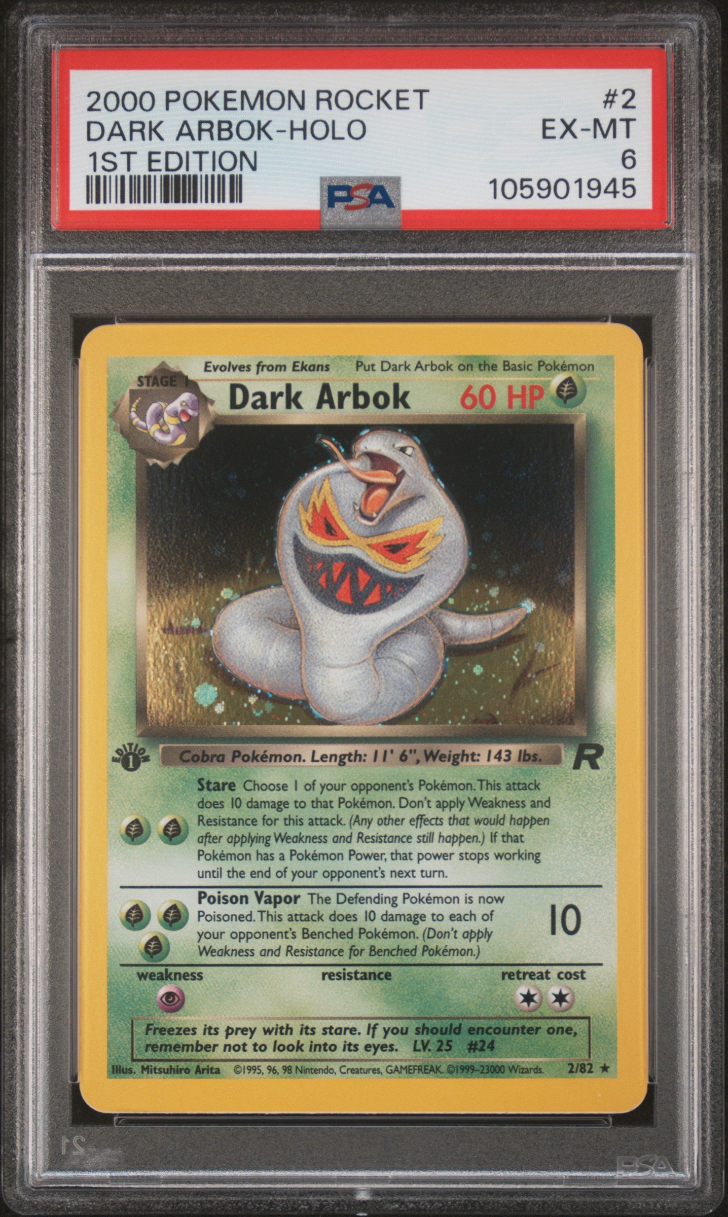 DARK ARBOK-HOLO 2/82 [1st Edition] POKEMON ROCKET 1ST EDITION PSA6 EX-MT 6 PSA population 230 <a href=https://www.psacard.com/cert/105901945/psa>https://www.psacard.com/cert/105901945/psa</a>