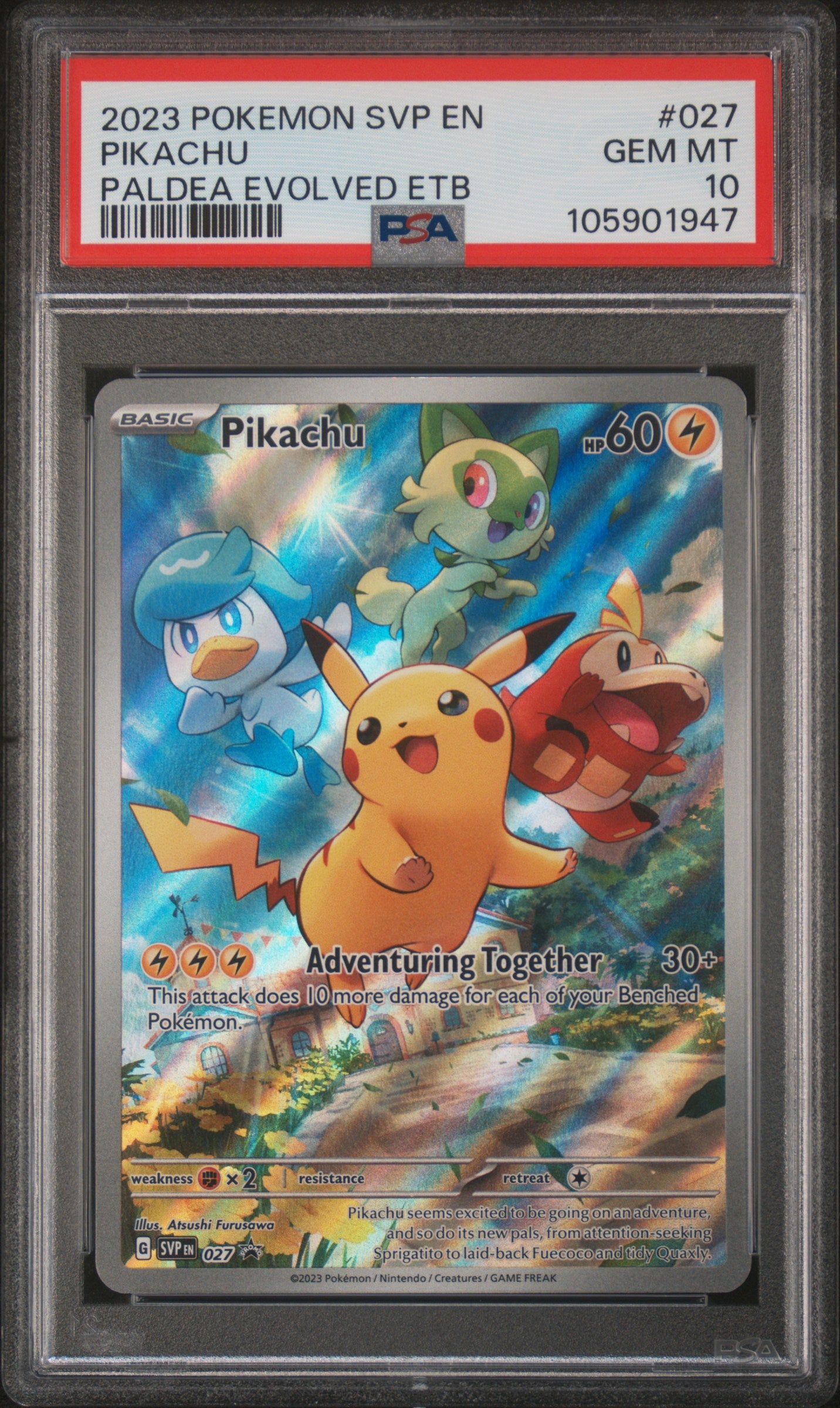 PIKACHU 27/SVP [Paldea] POKEMON SVP EN-SV BLACK STAR PROMO PALDEA EVOLVED ETB PSA10 GEM MT 10 PSA population 5790 <a href=https://www.psacard.com/cert/105901947/psa>https://www.psacard.com/cert/105901947/psa</a>