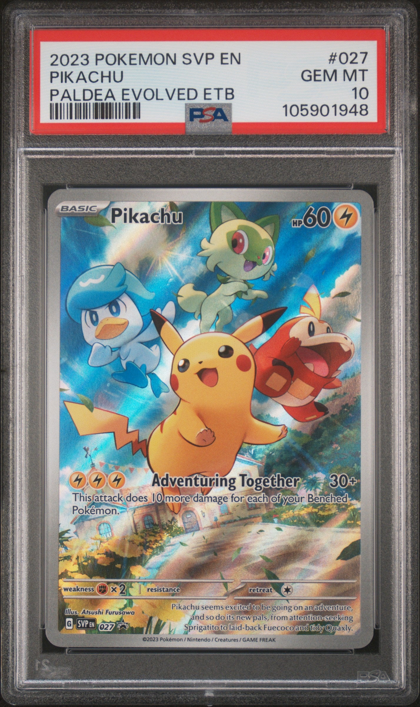 PIKACHU 27/SVP [Paldea] POKEMON SVP EN-SV BLACK STAR PROMO PALDEA EVOLVED ETB PSA10 GEM MT 10 PSA population 5790 <a href=https://www.psacard.com/cert/105901948/psa>https://www.psacard.com/cert/105901948/psa</a>