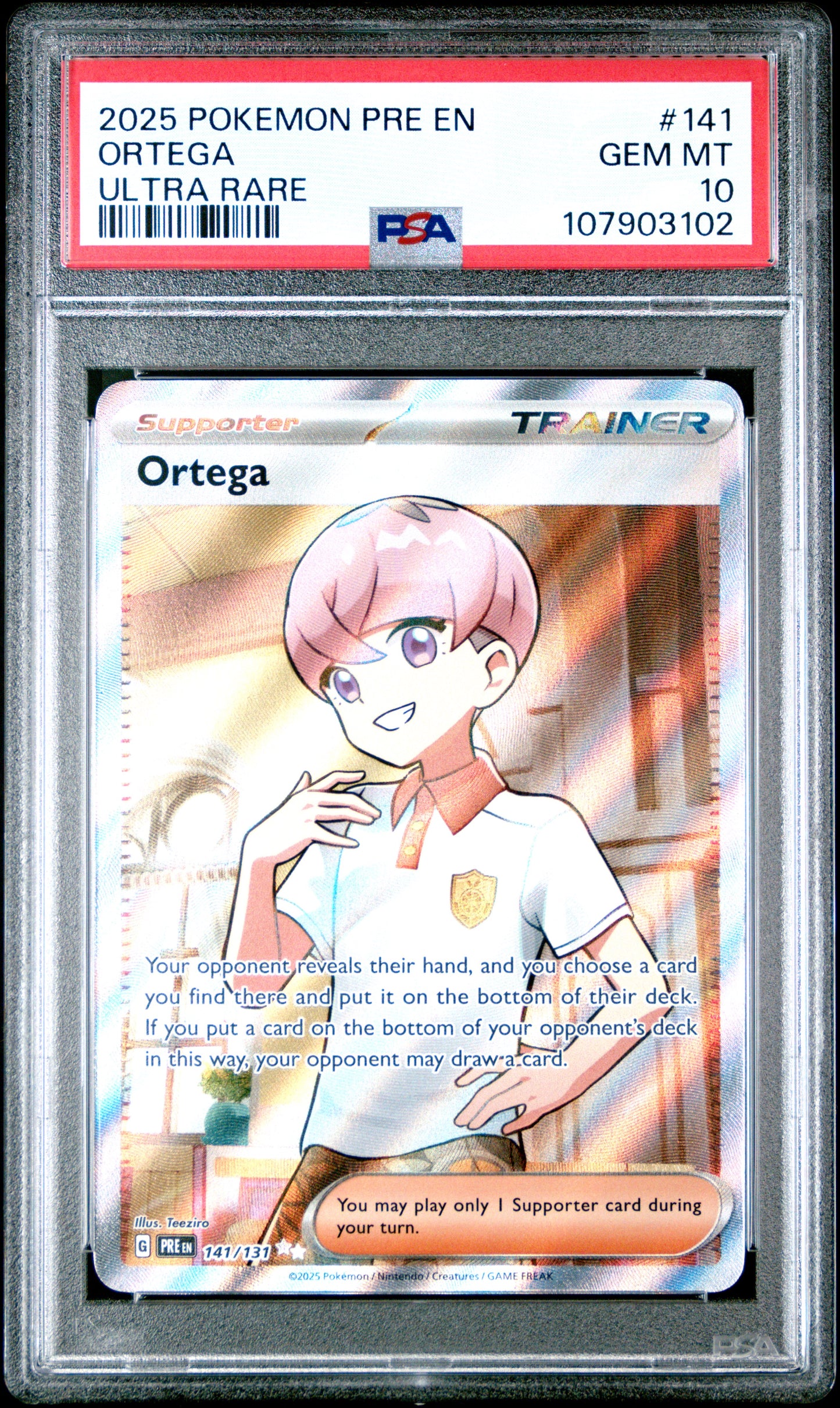 ORTEGA 141/131 Common POKEMON PRE EN-PRISMATIC EVOLUTIONS ULTRA RARE PSA10 GEM MT 10 PSA population 63 <a href=https://www.psacard.com/cert/107903102/psa>https://www.psacard.com/cert/107903102/psa</a>