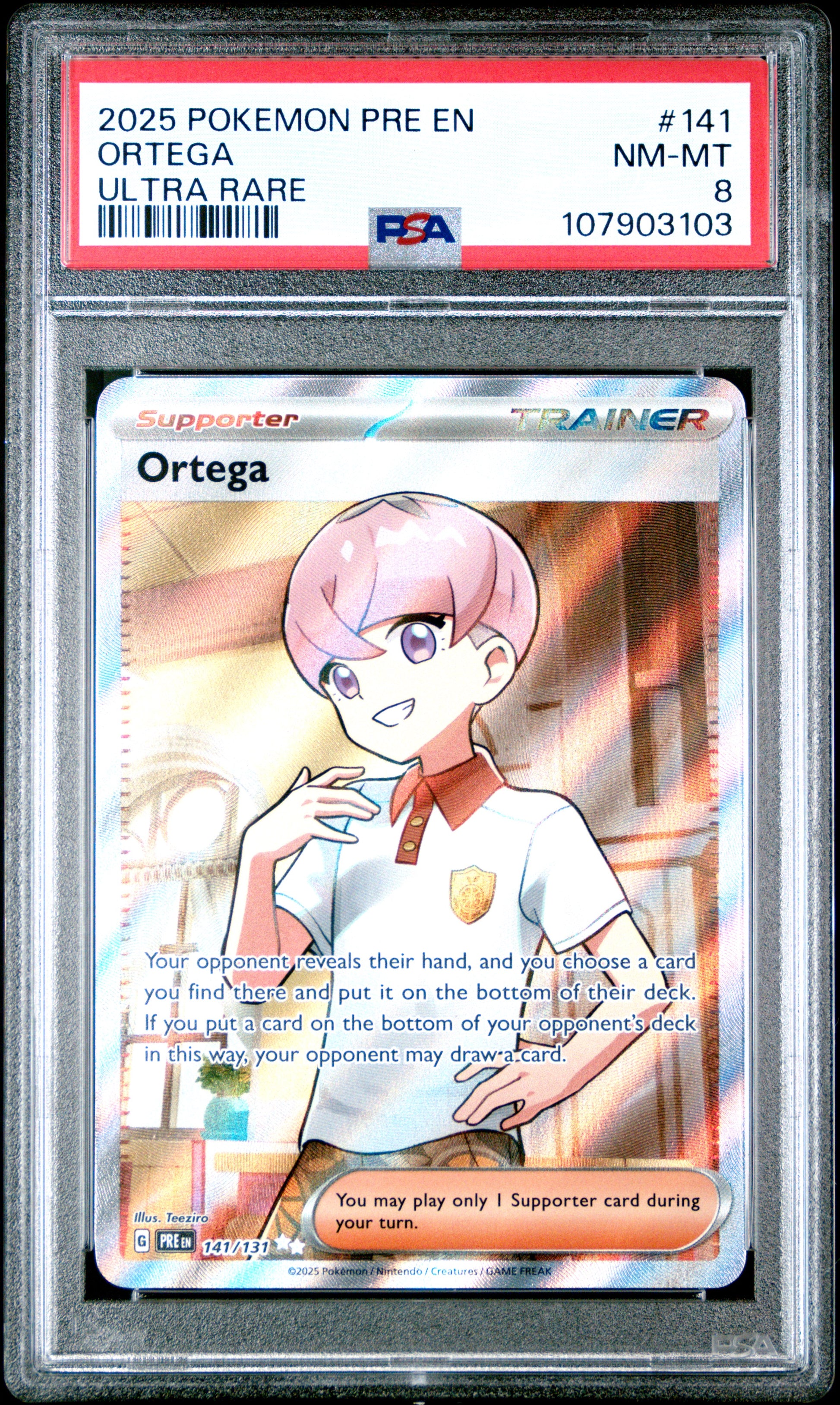 ORTEGA 141/131 Common POKEMON PRE EN-PRISMATIC EVOLUTIONS ULTRA RARE PSA8 NM-MT 8 PSA population 33 <a href=https://www.psacard.com/cert/107903103/psa>https://www.psacard.com/cert/107903103/psa</a>