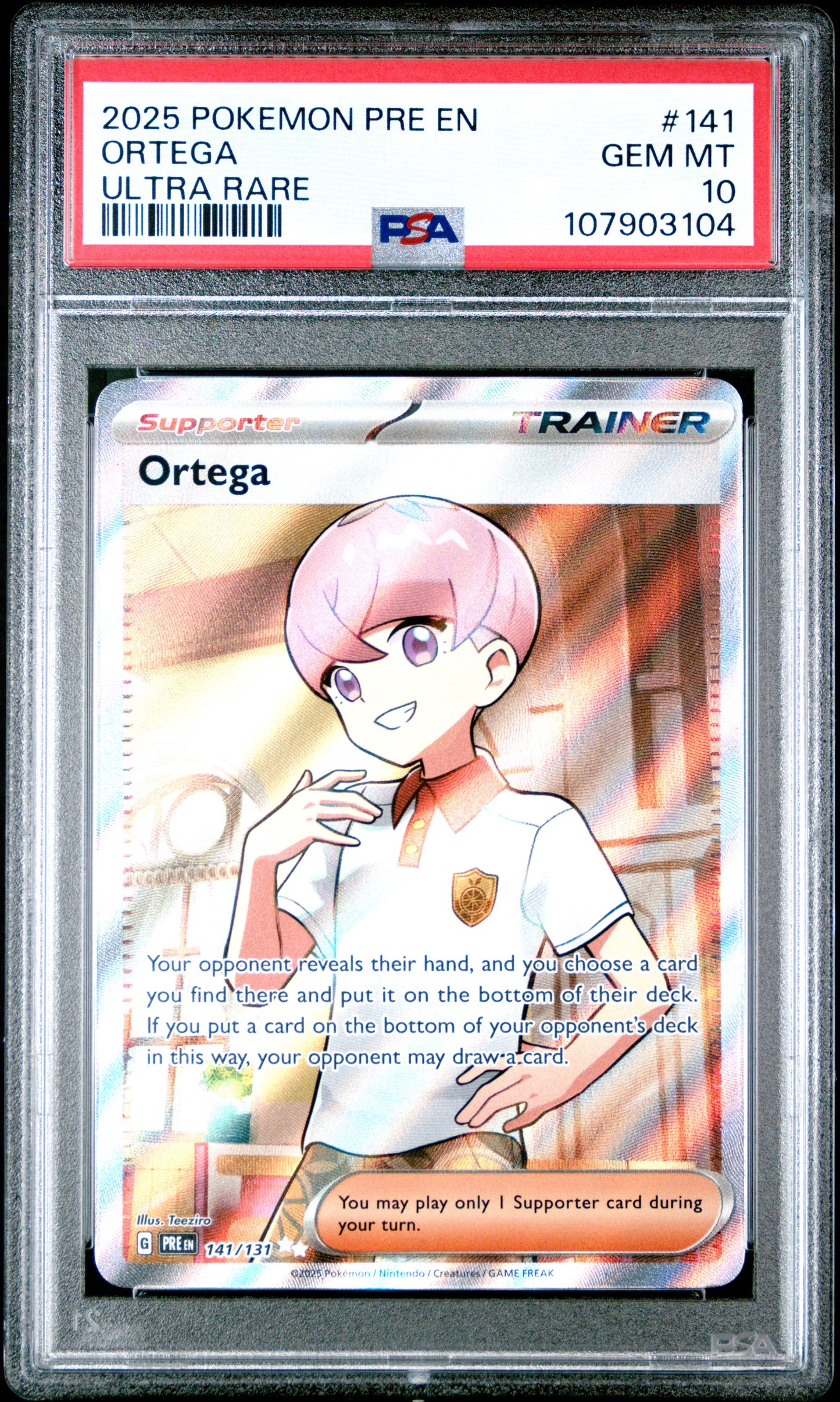 ORTEGA 141/131 Common POKEMON PRE EN-PRISMATIC EVOLUTIONS ULTRA RARE PSA10 GEM MT 10 PSA population 63 <a href=https://www.psacard.com/cert/107903104/psa>https://www.psacard.com/cert/107903104/psa</a>