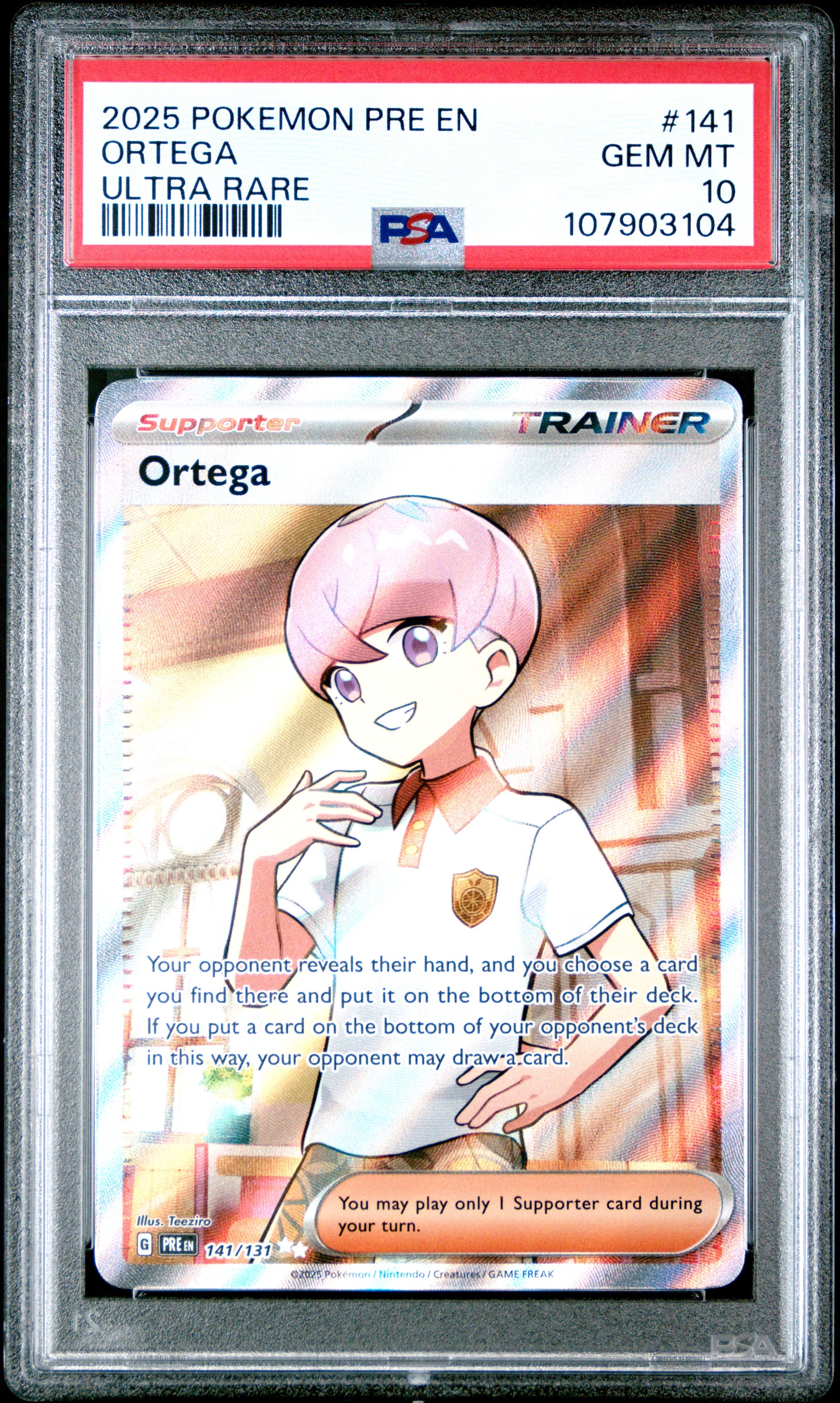 ORTEGA 141/131 Common POKEMON PRE EN-PRISMATIC EVOLUTIONS ULTRA RARE PSA10 GEM MT 10 PSA population 63 <a href=https://www.psacard.com/cert/107903104/psa>https://www.psacard.com/cert/107903104/psa</a>