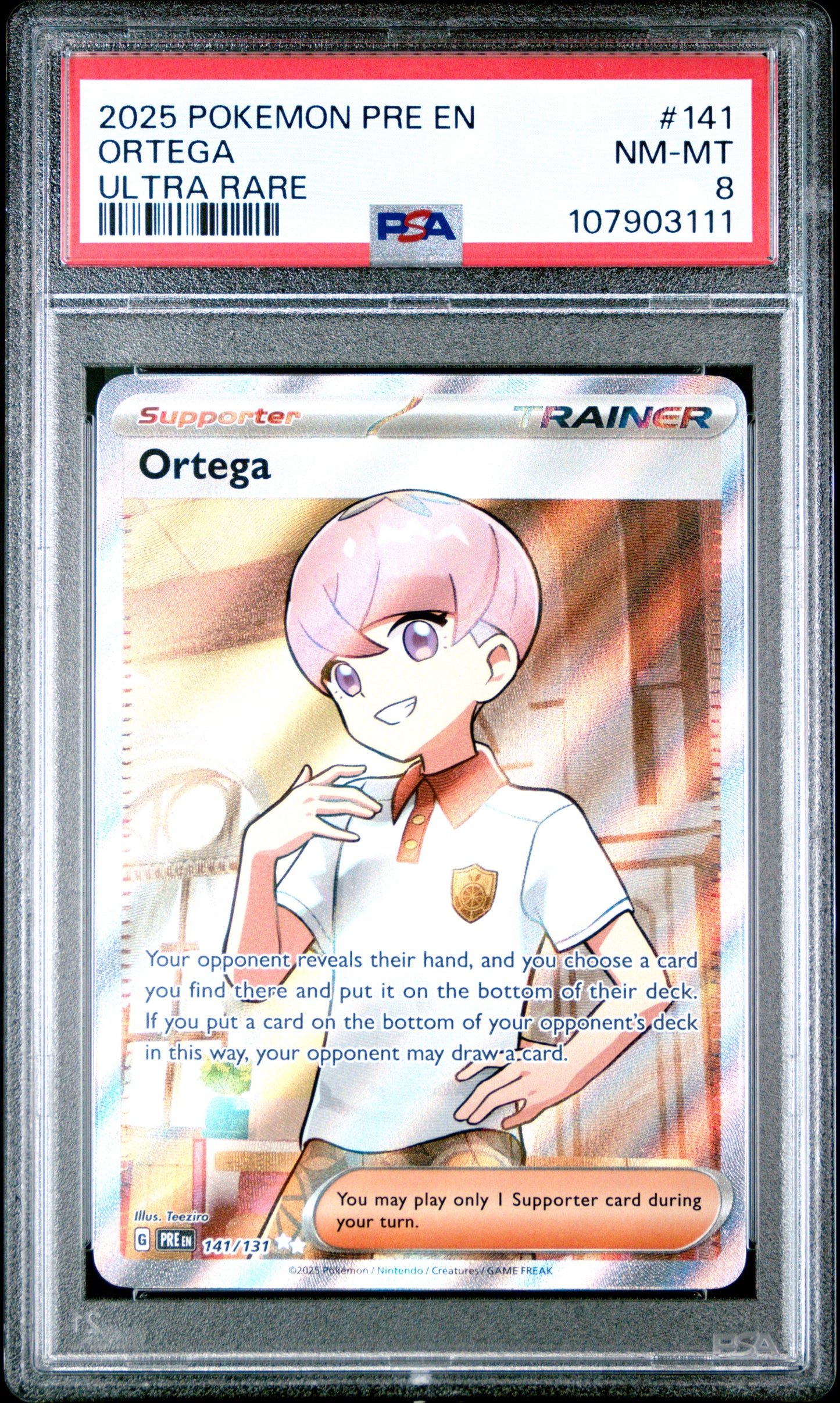 ORTEGA 141/131 Common POKEMON PRE EN-PRISMATIC EVOLUTIONS ULTRA RARE PSA8 NM-MT 8 PSA population 33 <a href=https://www.psacard.com/cert/107903111/psa>https://www.psacard.com/cert/107903111/psa</a>