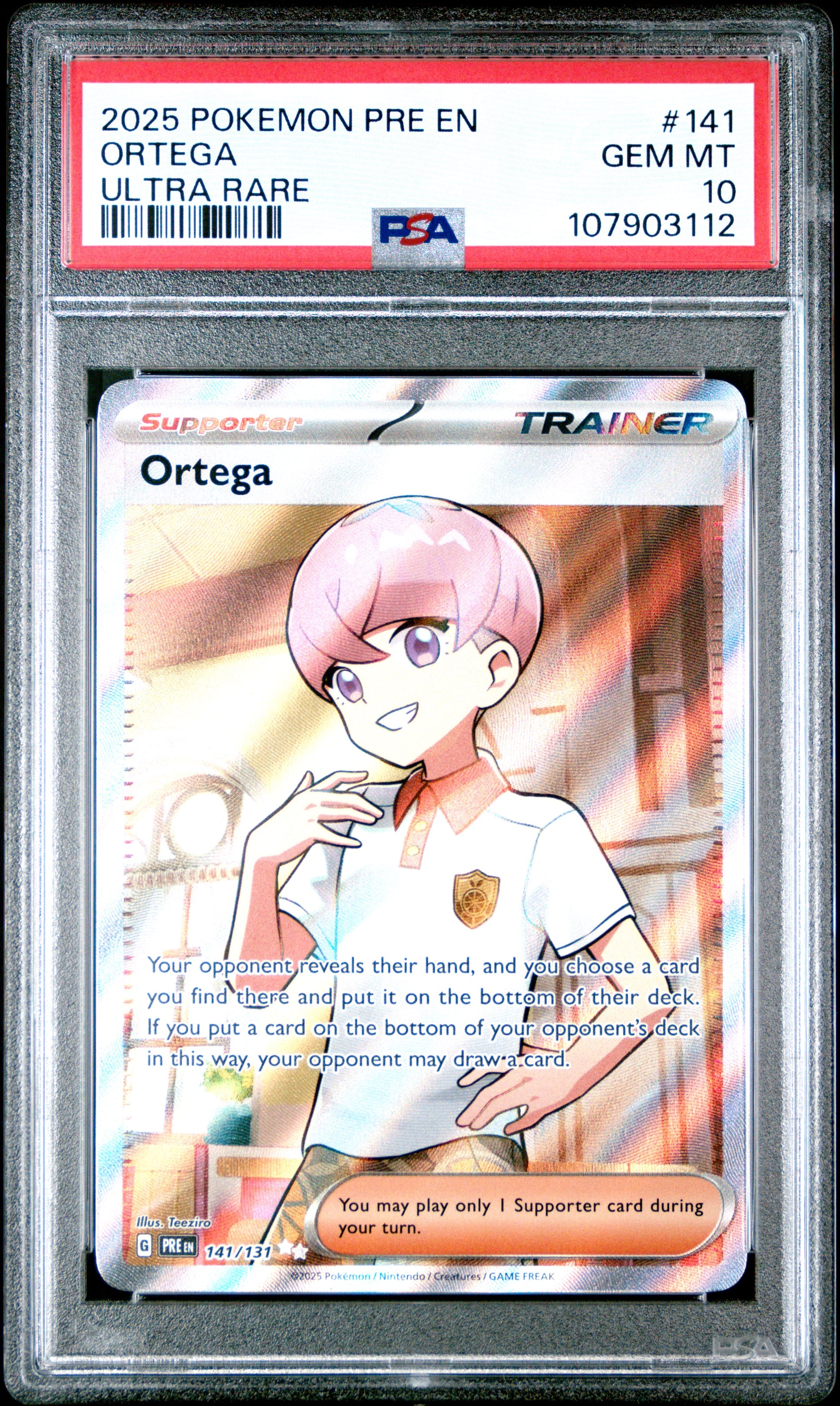 ORTEGA 141/131 Common POKEMON PRE EN-PRISMATIC EVOLUTIONS ULTRA RARE PSA10 GEM MT 10 PSA population 63 <a href=https://www.psacard.com/cert/107903112/psa>https://www.psacard.com/cert/107903112/psa</a>