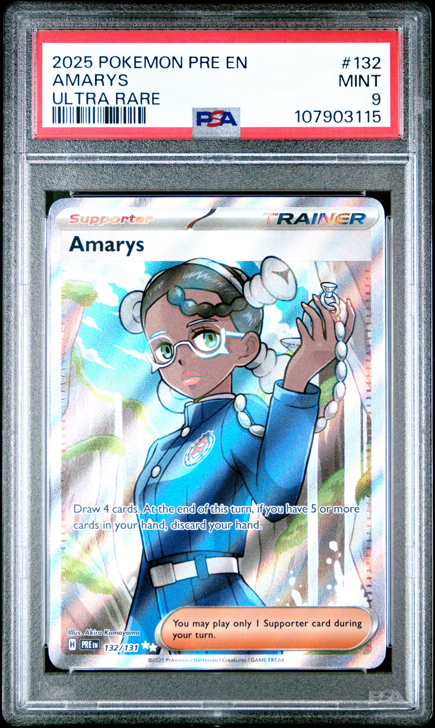 AMARYS 132/131 Common POKEMON PRE EN-PRISMATIC EVOLUTIONS ULTRA RARE PSA9 MINT 9 PSA population 150 <a href=https://www.psacard.com/cert/107903115/psa>https://www.psacard.com/cert/107903115/psa</a>