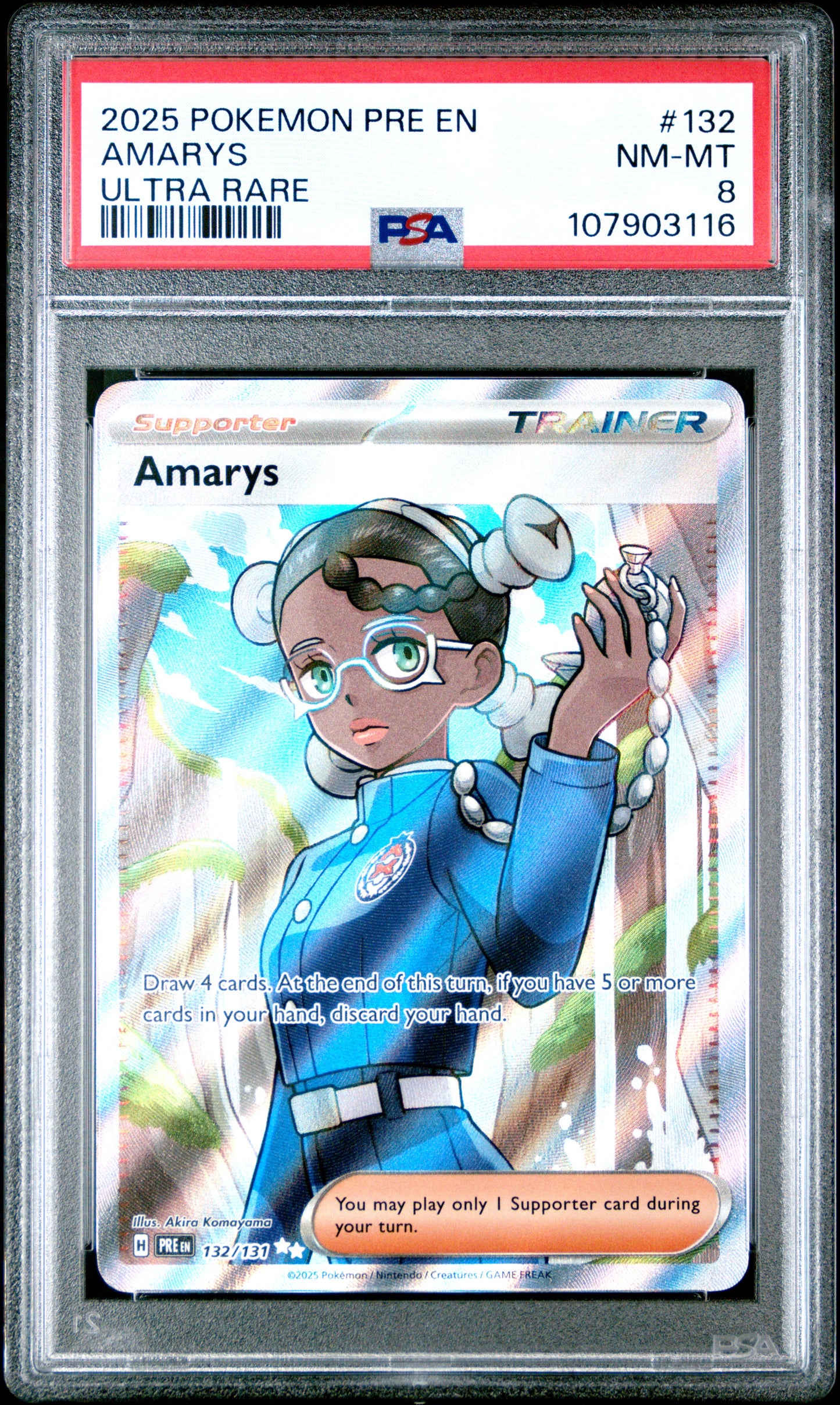 AMARYS 132/131 Common POKEMON PRE EN-PRISMATIC EVOLUTIONS ULTRA RARE PSA8 NM-MT 8 PSA population 47 <a href=https://www.psacard.com/cert/107903116/psa>https://www.psacard.com/cert/107903116/psa</a>