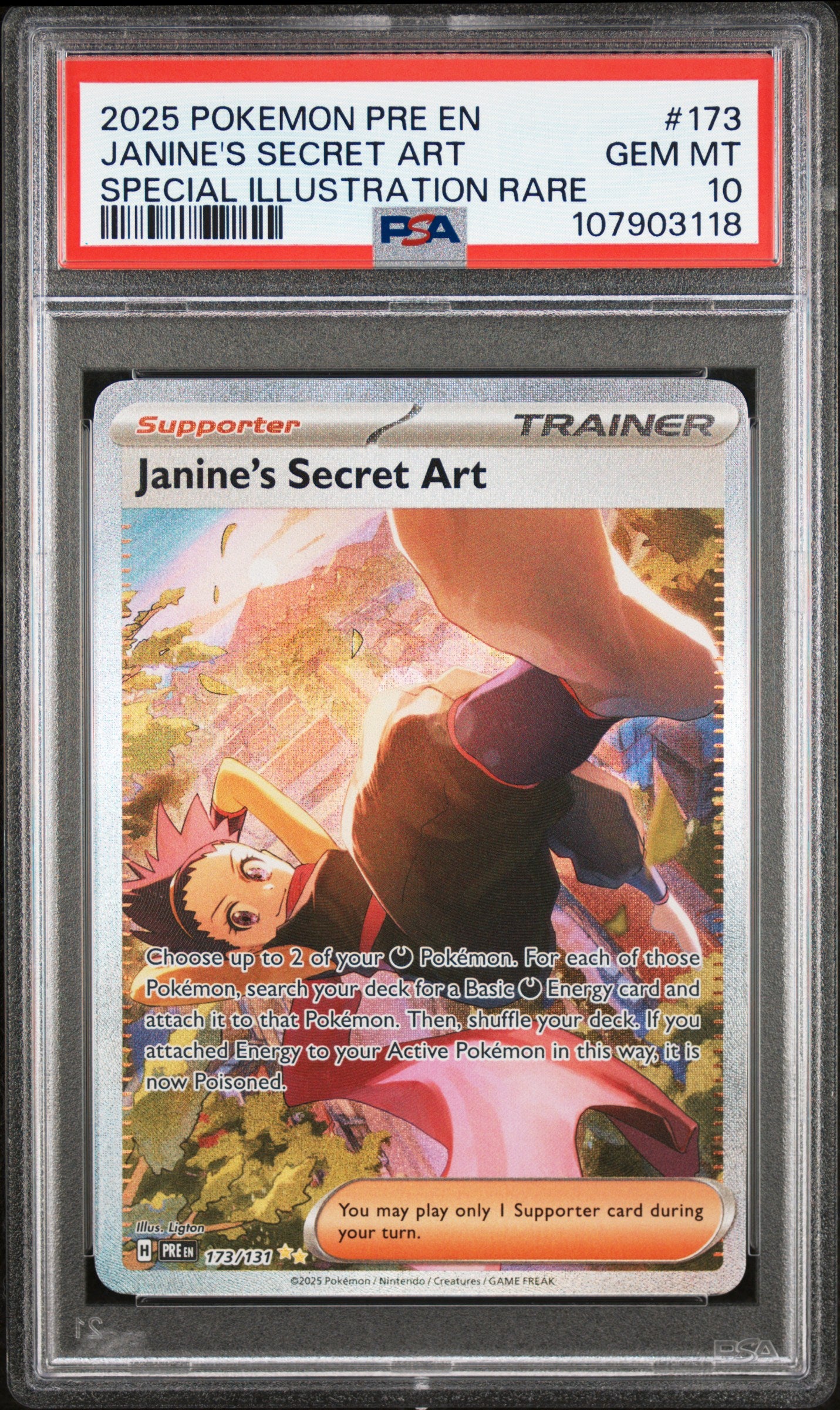 JANINE'S SECRET ART 173/131 Common POKEMON PRE EN-PRISMATIC EVOLUTIONS SPECIAL ILLUSTRATION RARE PSA10 GEM MT 10 PSA population 208 <a href=https://www.psacard.com/cert/107903118/psa>https://www.psacard.com/cert/107903118/psa</a>