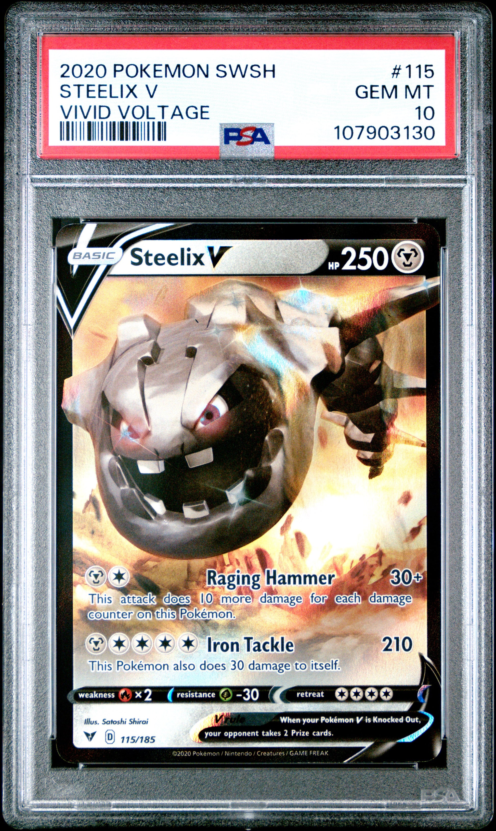 STEELIX V 115/185 Common POKEMON SWORD & SHIELD VIVID VOLTAGE VIVID VOLTAGE PSA10 GEM MT 10 PSA population 380 <a href=https://www.psacard.com/cert/107903130/psa>https://www.psacard.com/cert/107903130/psa</a>
