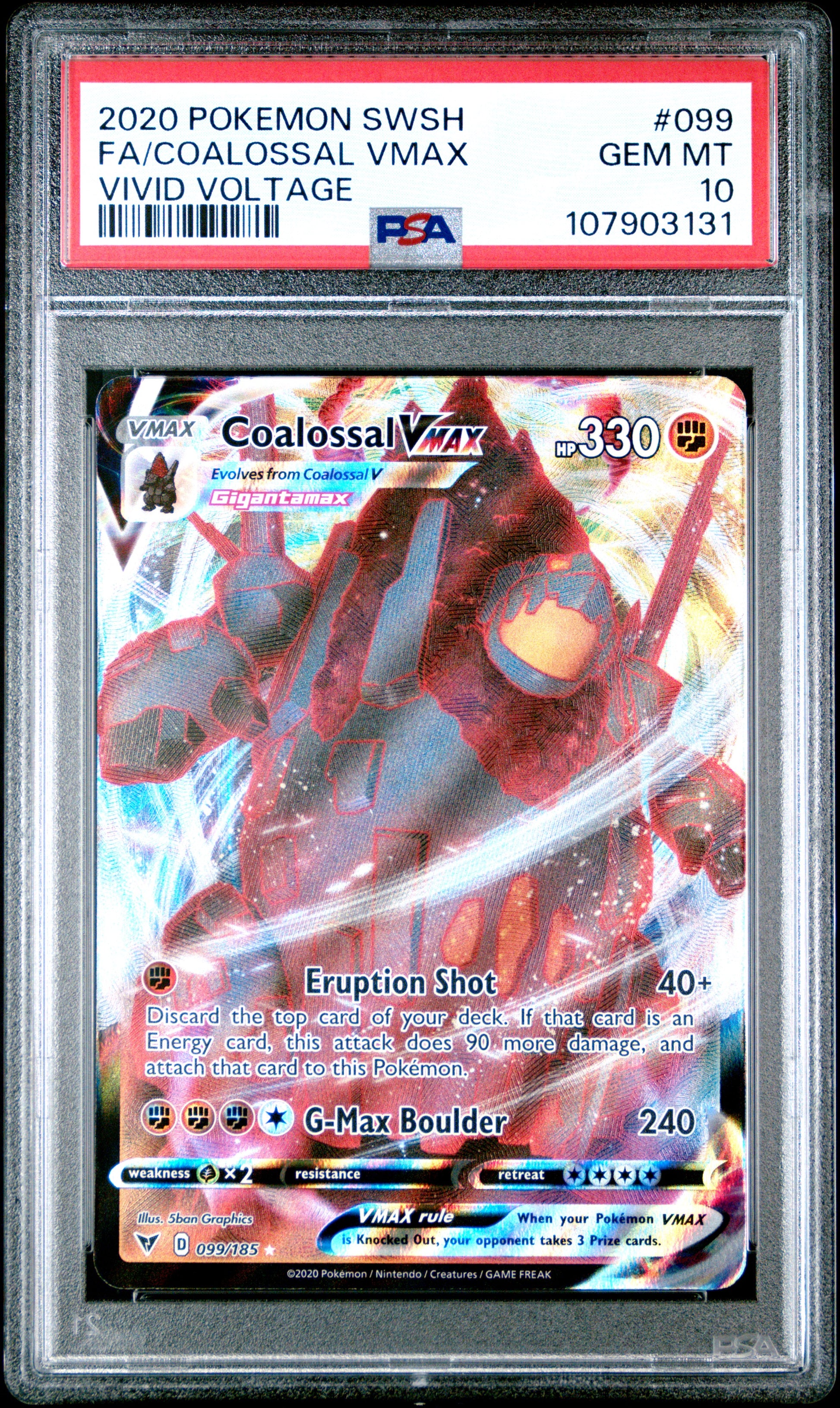 FA/COALOSSAL VMAX 99/185 Common POKEMON SWORD & SHIELD VIVID VOLTAGE VIVID VOLTAGE PSA10 GEM MT 10 PSA population 958 <a href=https://www.psacard.com/cert/107903131/psa>https://www.psacard.com/cert/107903131/psa</a>