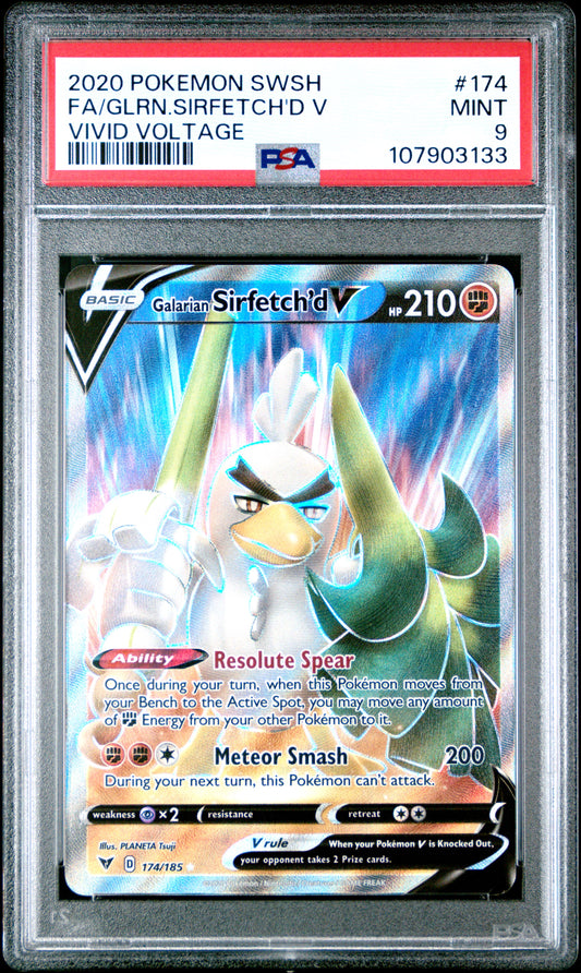 FA/GLRN.SIRFETCH'D V 174/185 Common POKEMON SWORD & SHIELD VIVID VOLTAGE VIVID VOLTAGE PSA9 MINT 9 PSA population 253 <a href=https://www.psacard.com/cert/107903133/psa>https://www.psacard.com/cert/107903133/psa</a>