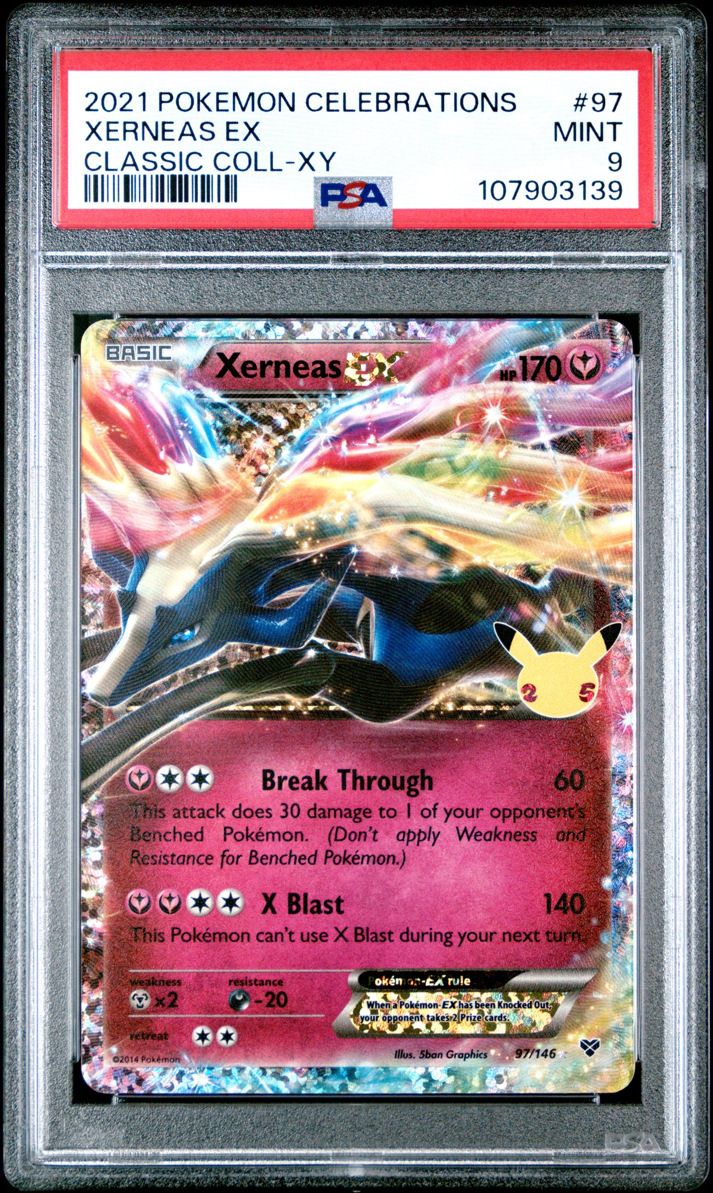 XERNEAS EX 97/146 Common POKEMON CELEBRATIONS CLASSIC COLLECTION CLASSIC COLL-XY PSA9 MINT 9 PSA population 284 <a href=https://www.psacard.com/cert/107903139/psa>https://www.psacard.com/cert/107903139/psa</a>
