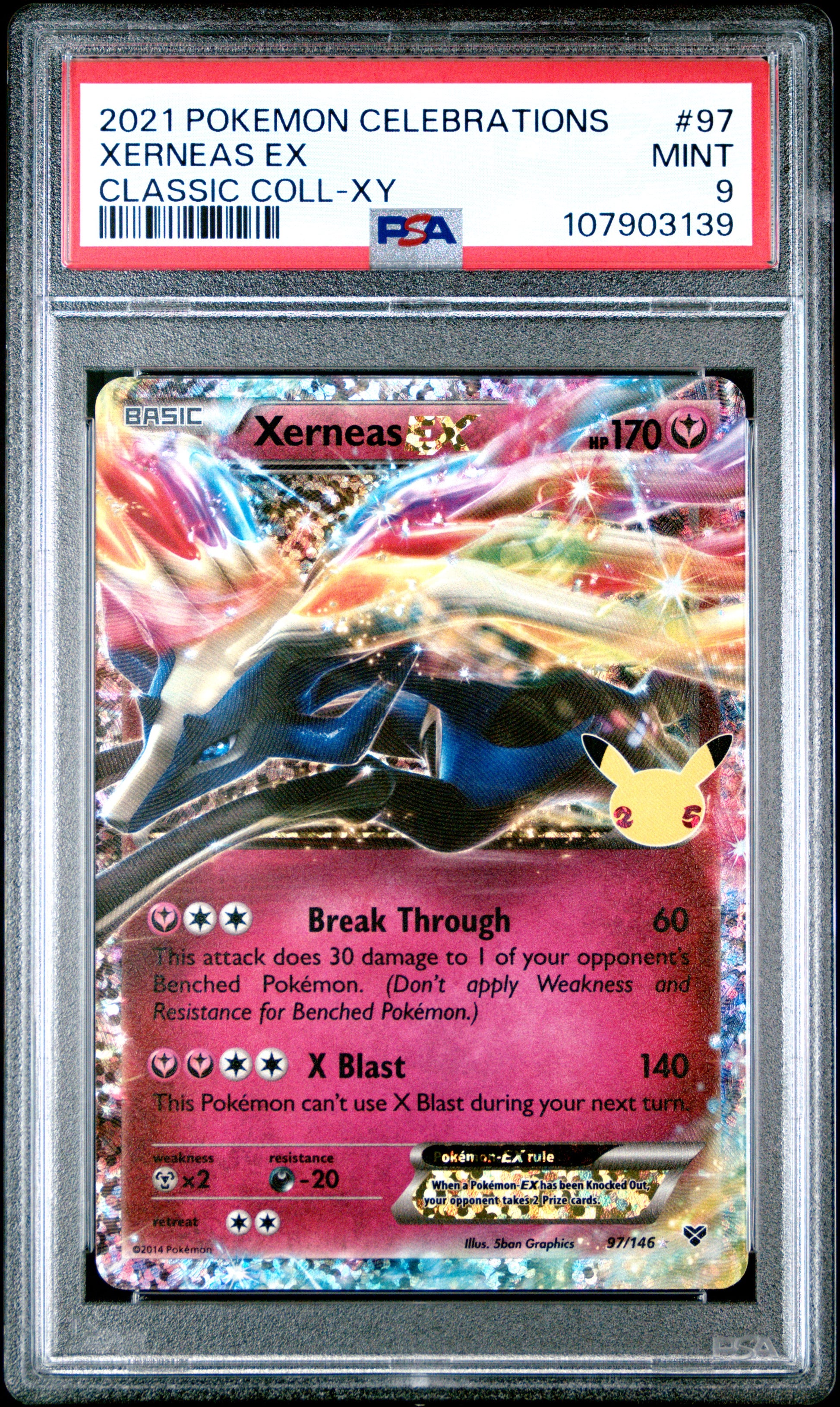 XERNEAS EX 97/146 Common POKEMON CELEBRATIONS CLASSIC COLLECTION CLASSIC COLL-XY PSA9 MINT 9 PSA population 284 <a href=https://www.psacard.com/cert/107903139/psa>https://www.psacard.com/cert/107903139/psa</a>