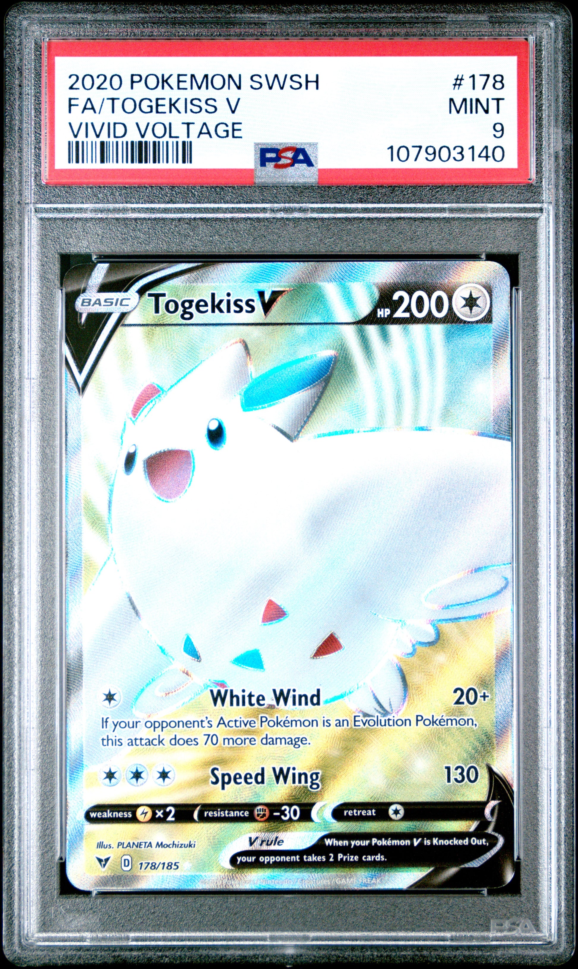 FA/TOGEKISS V 178/185 Common POKEMON SWORD & SHIELD VIVID VOLTAGE VIVID VOLTAGE PSA9 MINT 9 PSA population 153 <a href=https://www.psacard.com/cert/107903140/psa>https://www.psacard.com/cert/107903140/psa</a>