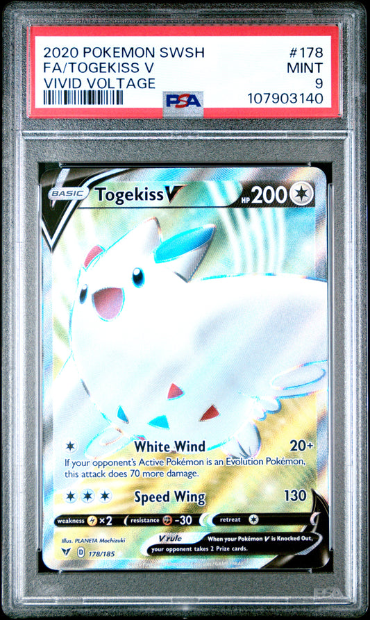 FA/TOGEKISS V 178/185 Common POKEMON SWORD & SHIELD VIVID VOLTAGE VIVID VOLTAGE PSA9 MINT 9 PSA population 153 <a href=https://www.psacard.com/cert/107903140/psa>https://www.psacard.com/cert/107903140/psa</a>