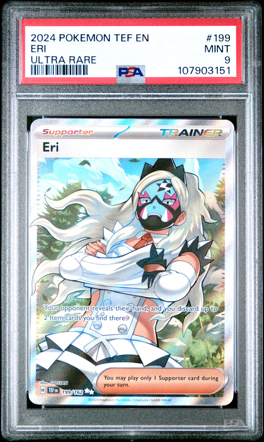 ERI 199/162 Common POKEMON TEF EN-TEMPORAL FORCES ULTRA RARE PSA9 MINT 9 PSA population 253 <a href=https://www.psacard.com/cert/107903151/psa>https://www.psacard.com/cert/107903151/psa</a>
