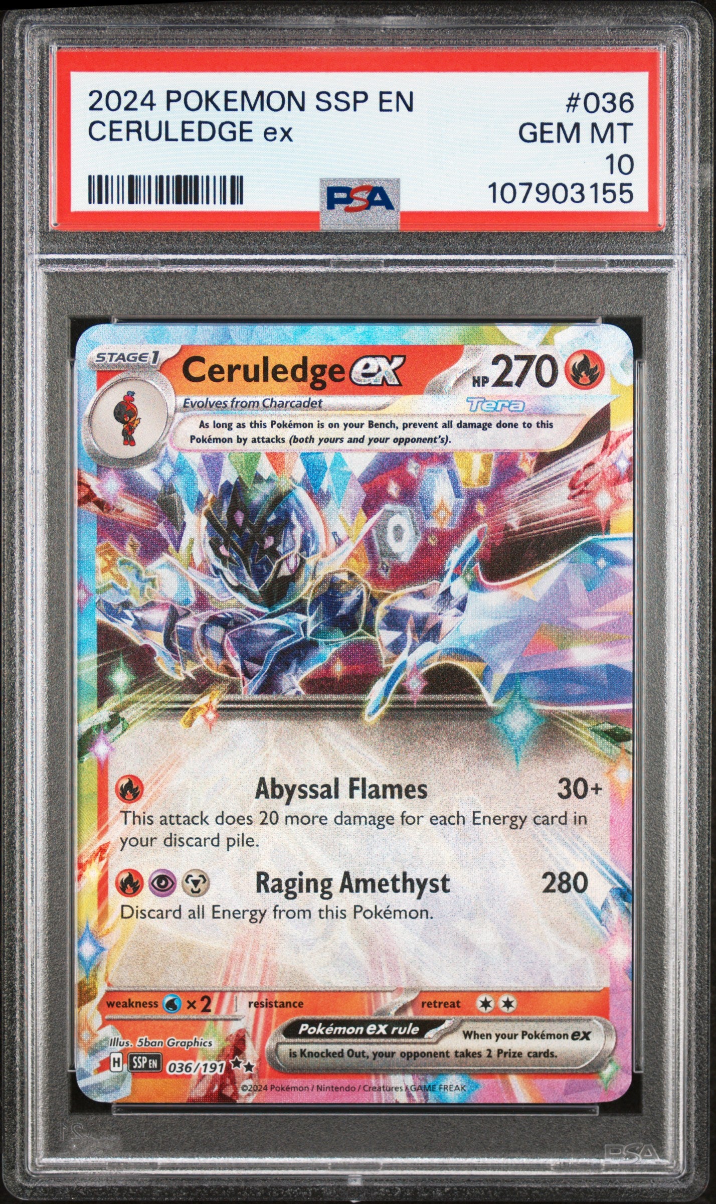 CERULEDGE EX 36/191 Common POKEMON SSP EN-SURGING SPARKS PSA10 GEM MT 10 PSA population 292 <a href=https://www.psacard.com/cert/107903155/psa>https://www.psacard.com/cert/107903155/psa</a>