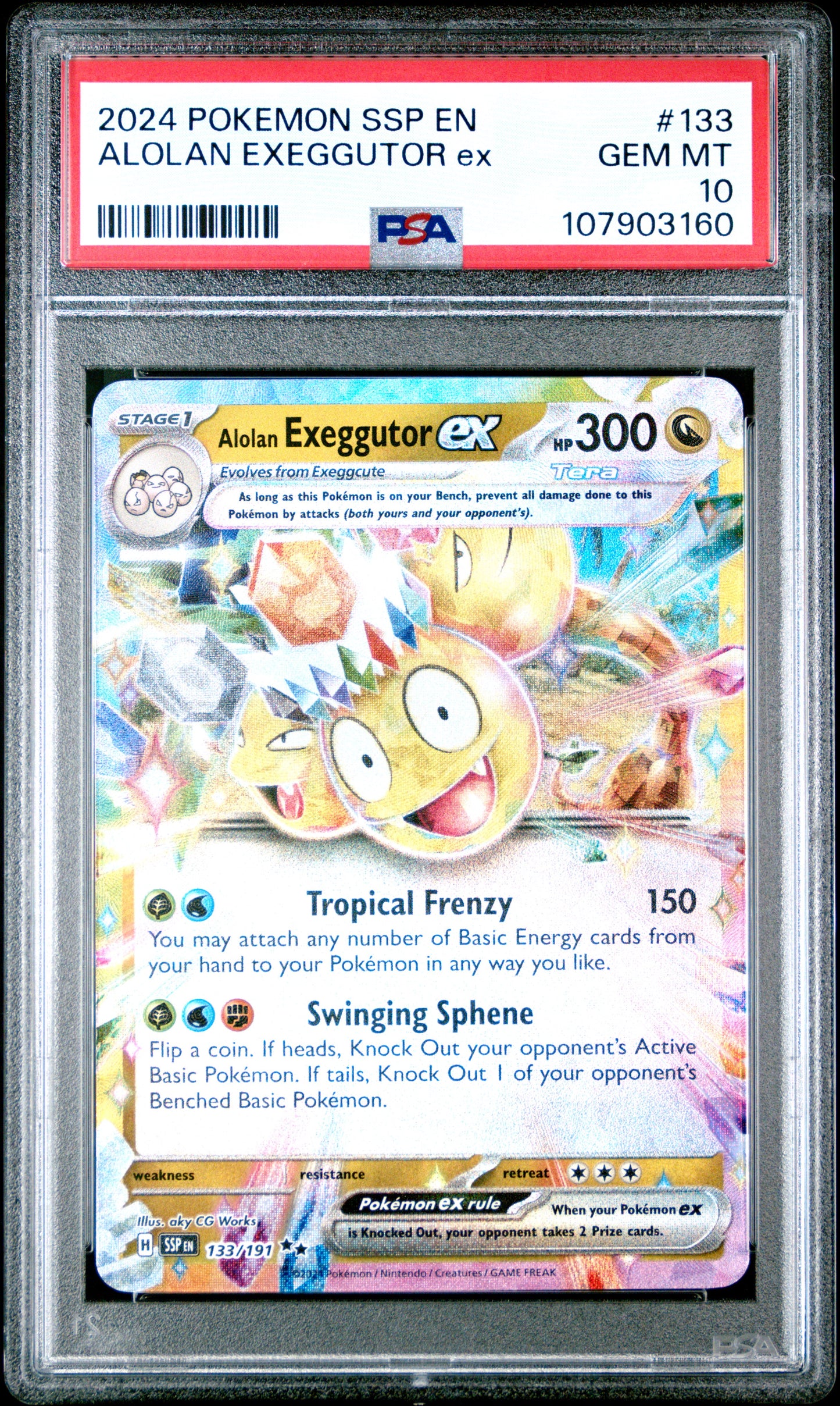 ALOLAN EXEGGUTOR EX 133/191 Common POKEMON SSP EN-SURGING SPARKS PSA10 GEM MT 10 PSA population 201 <a href=https://www.psacard.com/cert/107903160/psa>https://www.psacard.com/cert/107903160/psa</a>