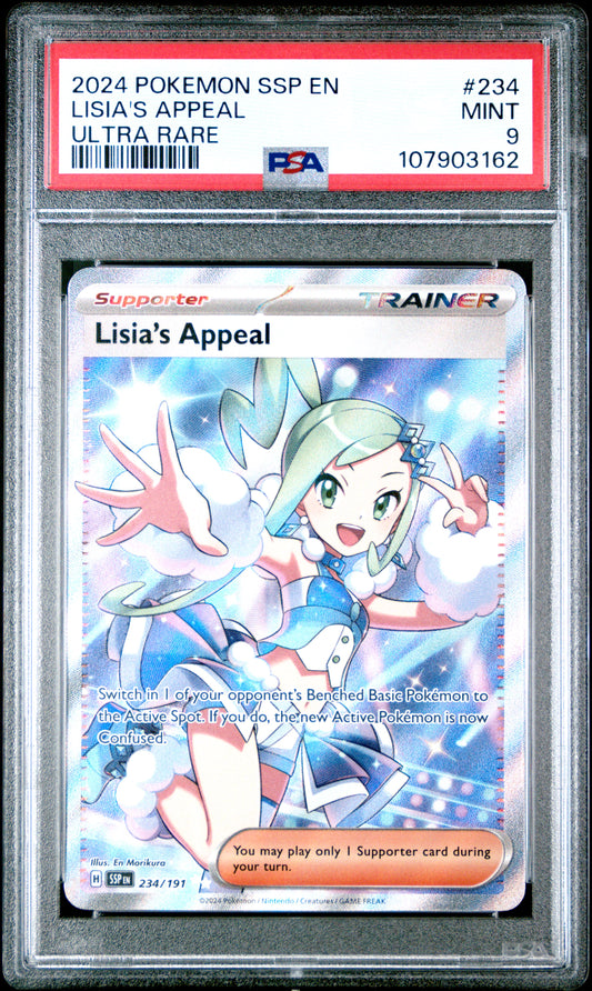 LISIA'S APPEAL 234/191 Common POKEMON SSP EN-SURGING SPARKS ULTRA RARE PSA9 MINT 9 PSA population 1818 <a href=https://www.psacard.com/cert/107903162/psa>https://www.psacard.com/cert/107903162/psa</a>