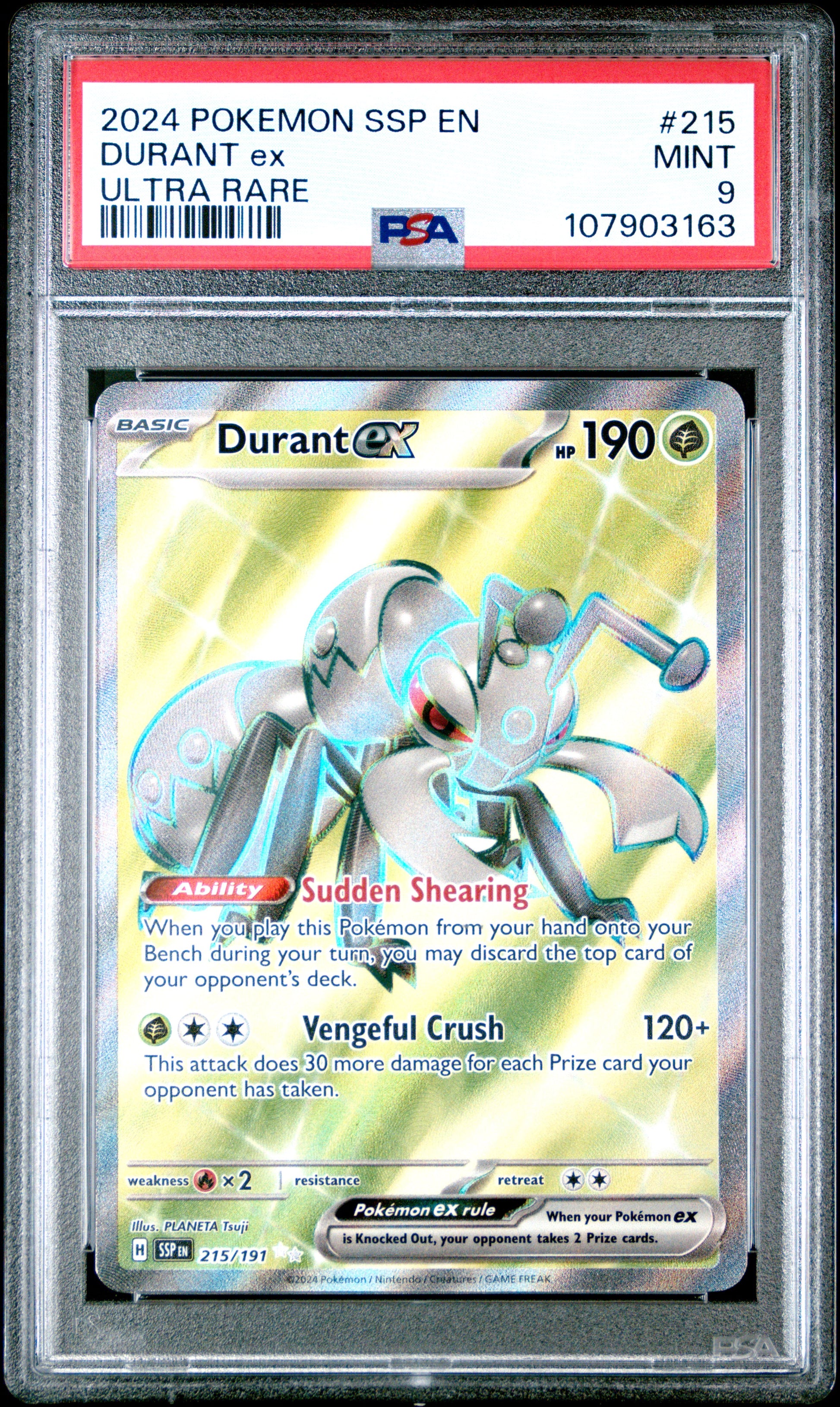 DURANT EX 215/191 Common POKEMON SSP EN-SURGING SPARKS ULTRA RARE PSA9 MINT 9 PSA population 132 <a href=https://www.psacard.com/cert/107903163/psa>https://www.psacard.com/cert/107903163/psa</a>