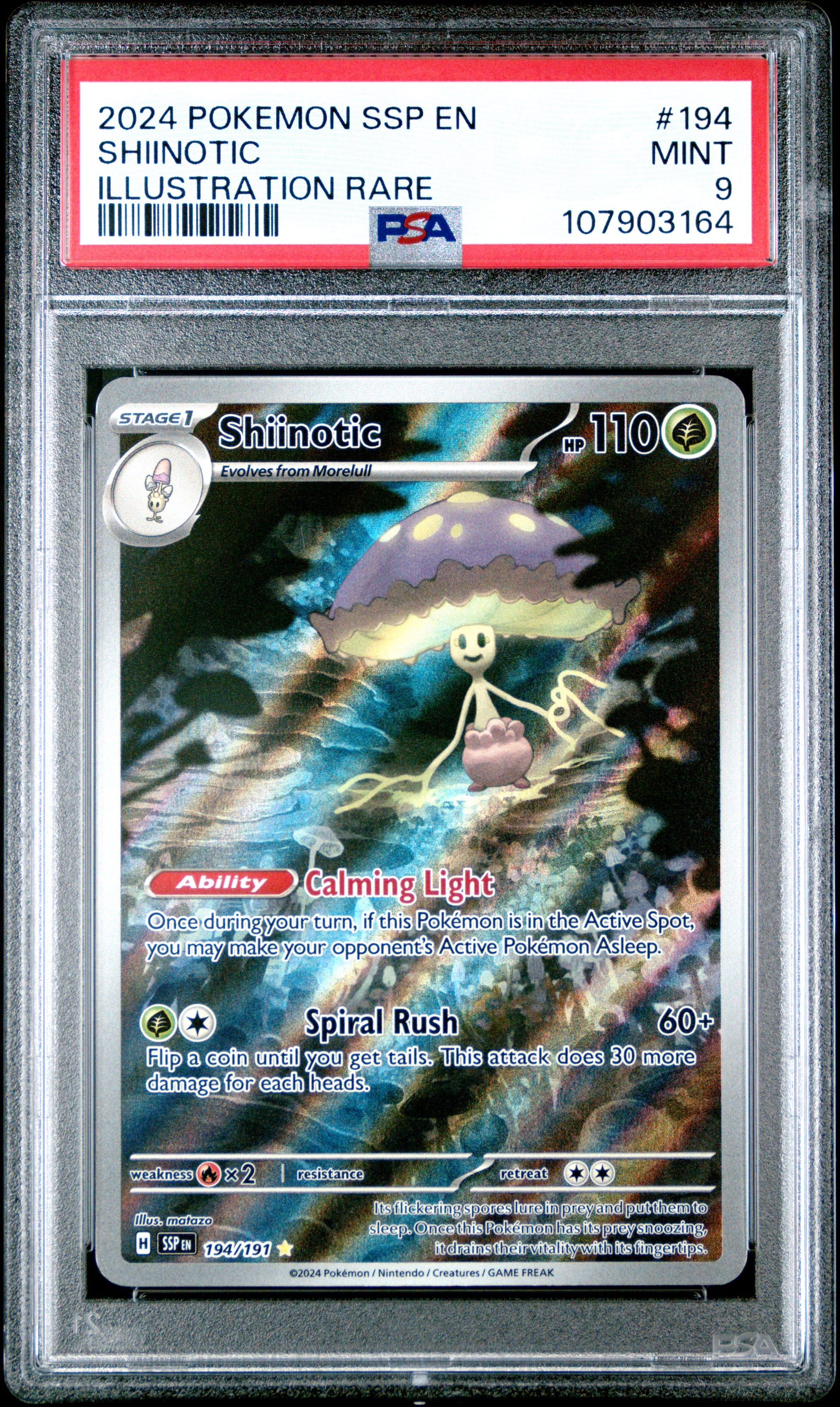 SHIINOTIC 194/191 Common POKEMON SSP EN-SURGING SPARKS ILLUSTRATION RARE PSA9 MINT 9 PSA population 521 <a href=https://www.psacard.com/cert/107903164/psa>https://www.psacard.com/cert/107903164/psa</a>