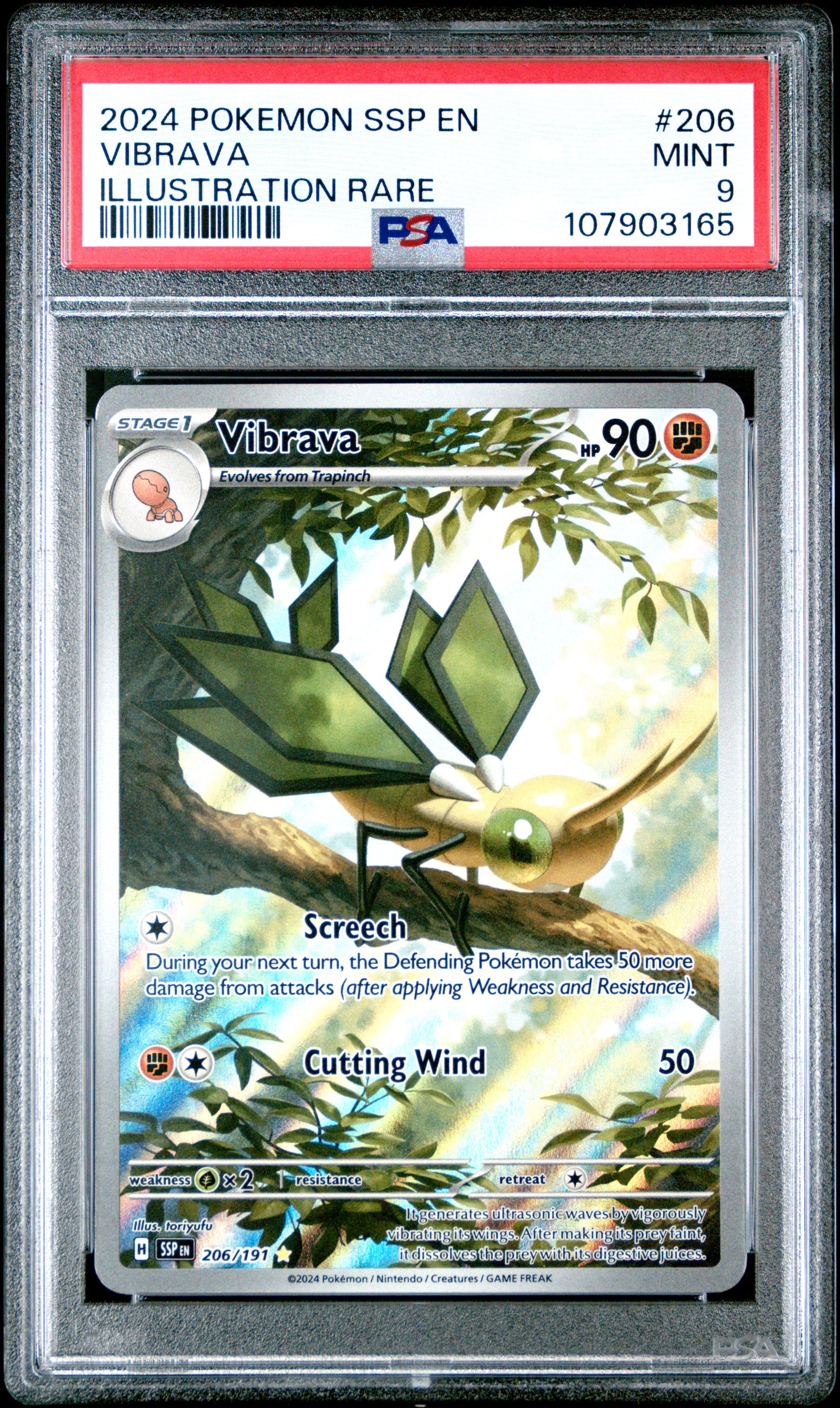VIBRAVA 206/191 Common POKEMON SSP EN-SURGING SPARKS ILLUSTRATION RARE PSA9 MINT 9 PSA population 491 <a href=https://www.psacard.com/cert/107903165/psa>https://www.psacard.com/cert/107903165/psa</a>