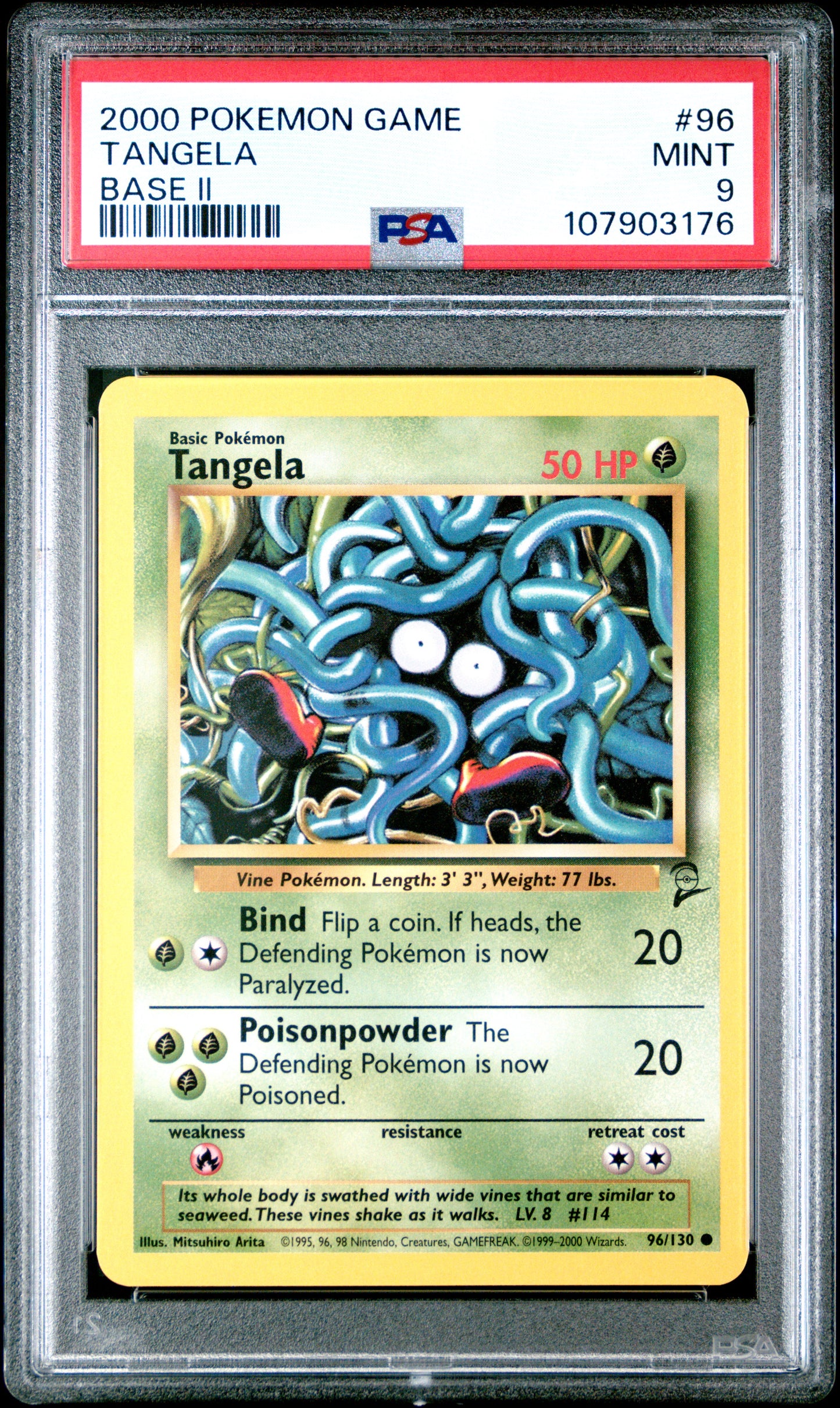 TANGELA 96/130 Common POKEMON GAME BASE II BASE II PSA9 MINT 9 PSA population 45 <a href=https://www.psacard.com/cert/107903176/psa>https://www.psacard.com/cert/107903176/psa</a>
