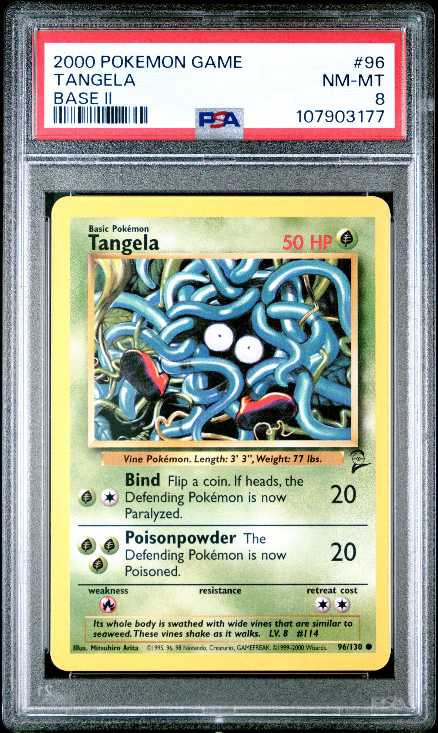 TANGELA 96/130 Common POKEMON GAME BASE II BASE II PSA8 NM-MT 8 PSA population 24 <a href=https://www.psacard.com/cert/107903177/psa>https://www.psacard.com/cert/107903177/psa</a>
