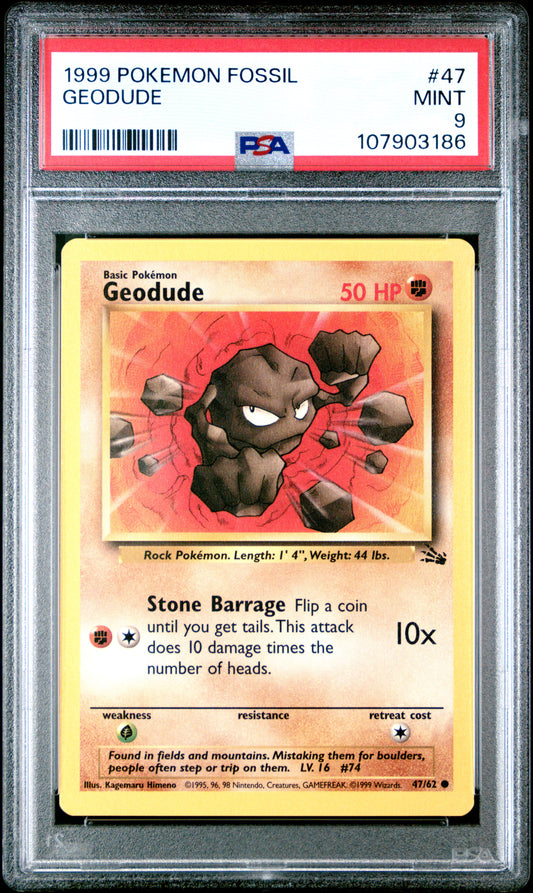 GEODUDE 47/62 Common POKEMON FOSSIL PSA9 MINT 9 PSA population 200 <a href=https://www.psacard.com/cert/107903186/psa>https://www.psacard.com/cert/107903186/psa</a>