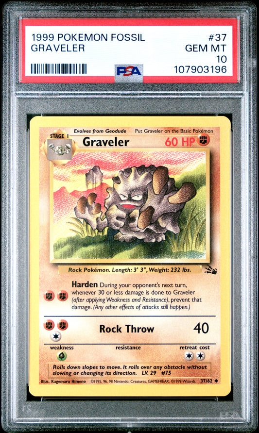 GRAVELER 37/62 Common POKEMON FOSSIL PSA10 GEM MT 10 PSA population 89 <a href=https://www.psacard.com/cert/107903196/psa>https://www.psacard.com/cert/107903196/psa</a>