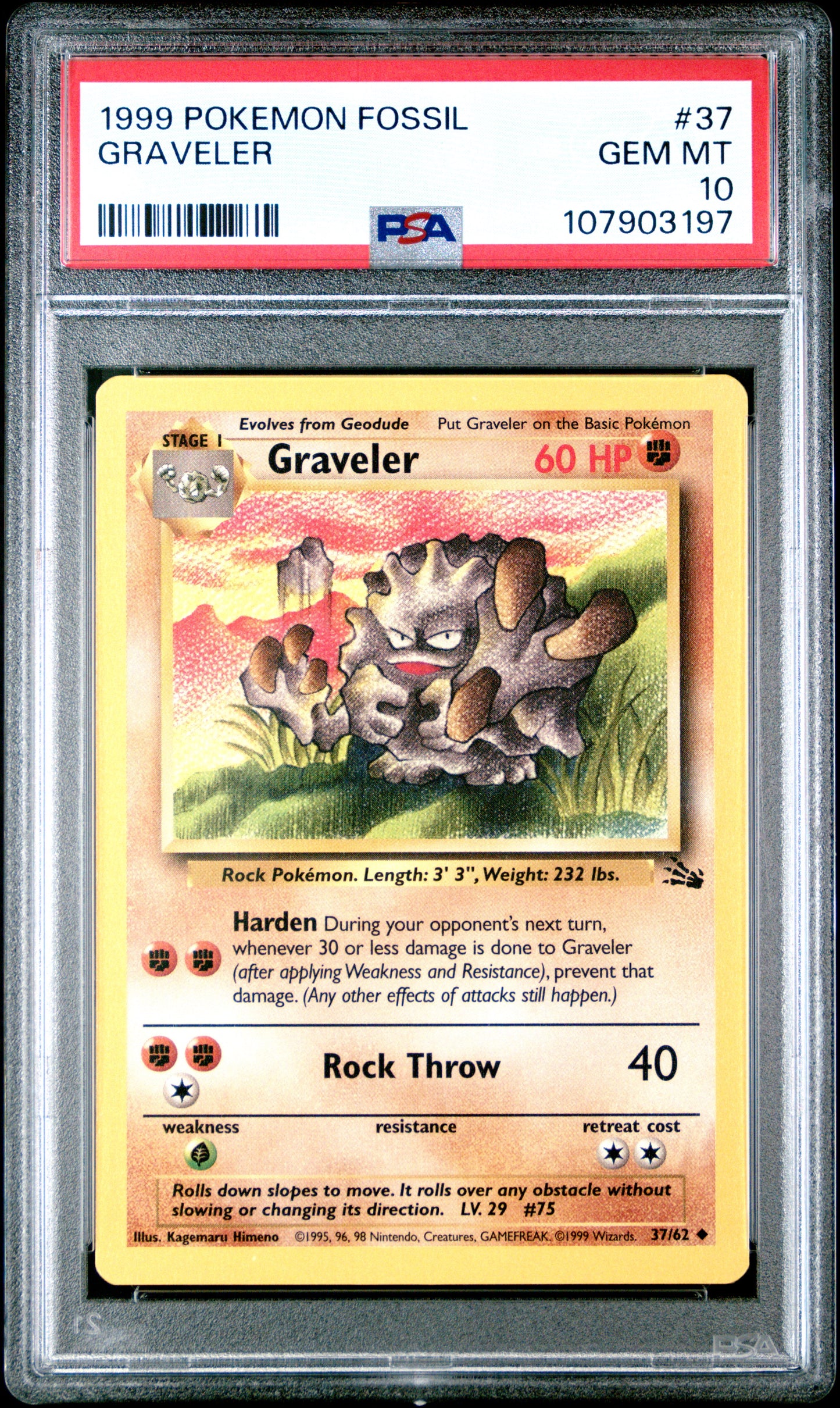 GRAVELER 37/62 Common POKEMON FOSSIL PSA10 GEM MT 10 PSA population 89 <a href=https://www.psacard.com/cert/107903197/psa>https://www.psacard.com/cert/107903197/psa</a>
