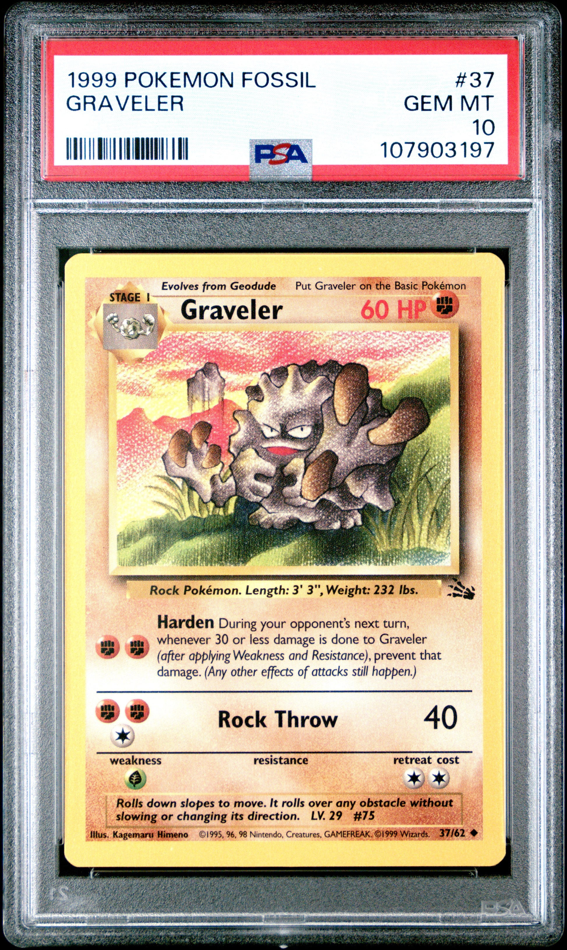 GRAVELER 37/62 Common POKEMON FOSSIL PSA10 GEM MT 10 PSA population 89 <a href=https://www.psacard.com/cert/107903197/psa>https://www.psacard.com/cert/107903197/psa</a>