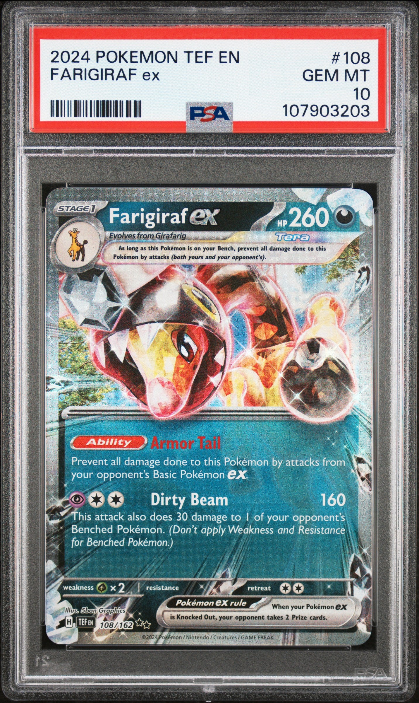 FARIGIRAF EX 108/162 Common POKEMON TEF EN-TEMPORAL FORCES PSA10 GEM MT 10 PSA population 89 <a href=https://www.psacard.com/cert/107903203/psa>https://www.psacard.com/cert/107903203/psa</a>