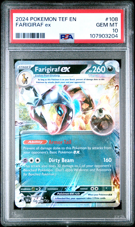 FARIGIRAF EX 108/162 Common POKEMON TEF EN-TEMPORAL FORCES PSA10 GEM MT 10 PSA population 89 <a href=https://www.psacard.com/cert/107903204/psa>https://www.psacard.com/cert/107903204/psa</a>