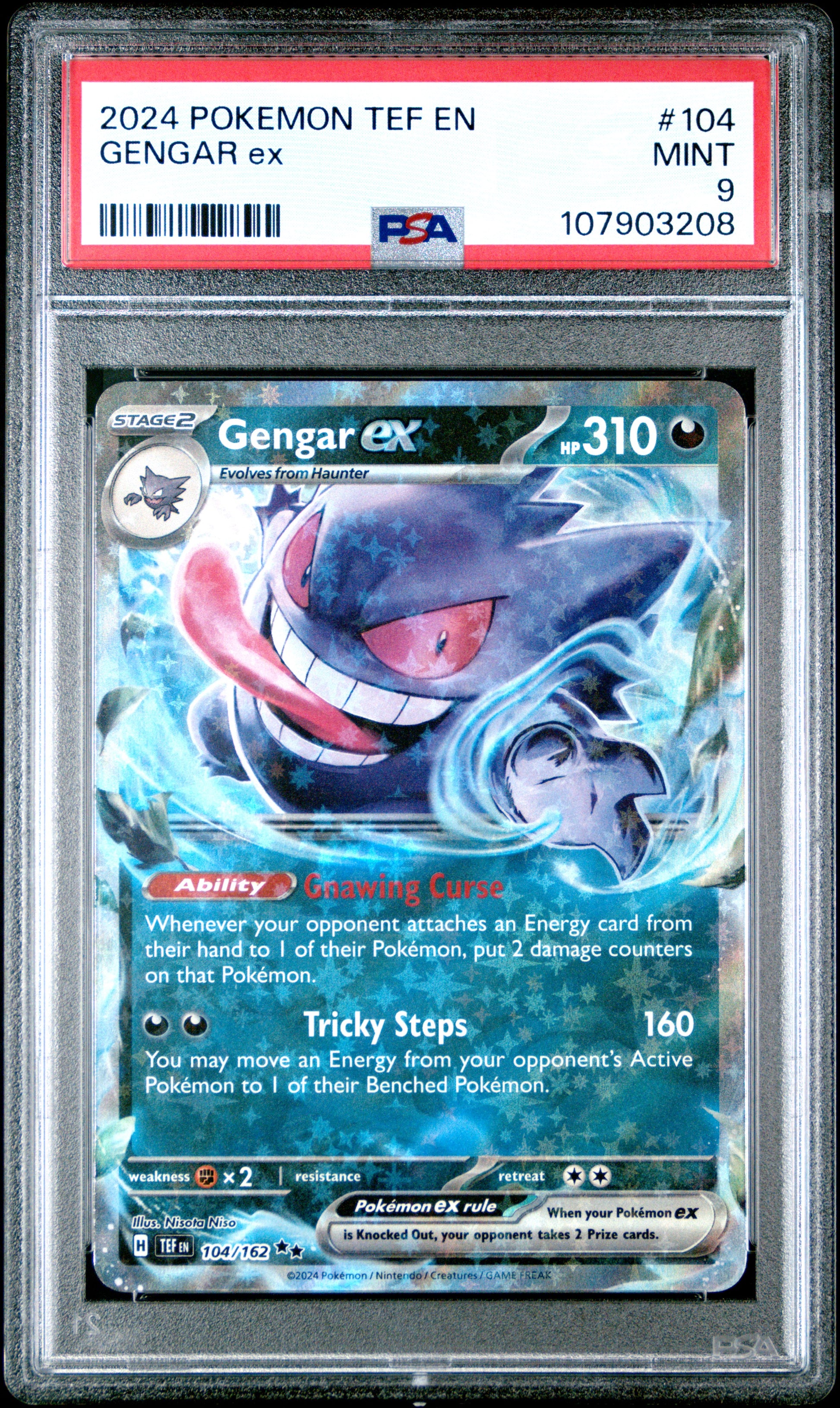 GENGAR EX 104/162 Common POKEMON TEF EN-TEMPORAL FORCES PSA9 MINT 9 PSA population 899 <a href=https://www.psacard.com/cert/107903208/psa>https://www.psacard.com/cert/107903208/psa</a>