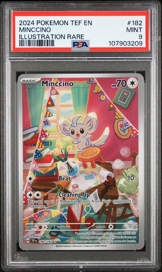 MINCCINO 182/162 Common POKEMON TEF EN-TEMPORAL FORCES ILLUSTRATION RARE PSA9 MINT 9 PSA population 458 <a href=https://www.psacard.com/cert/107903209/psa>https://www.psacard.com/cert/107903209/psa</a>